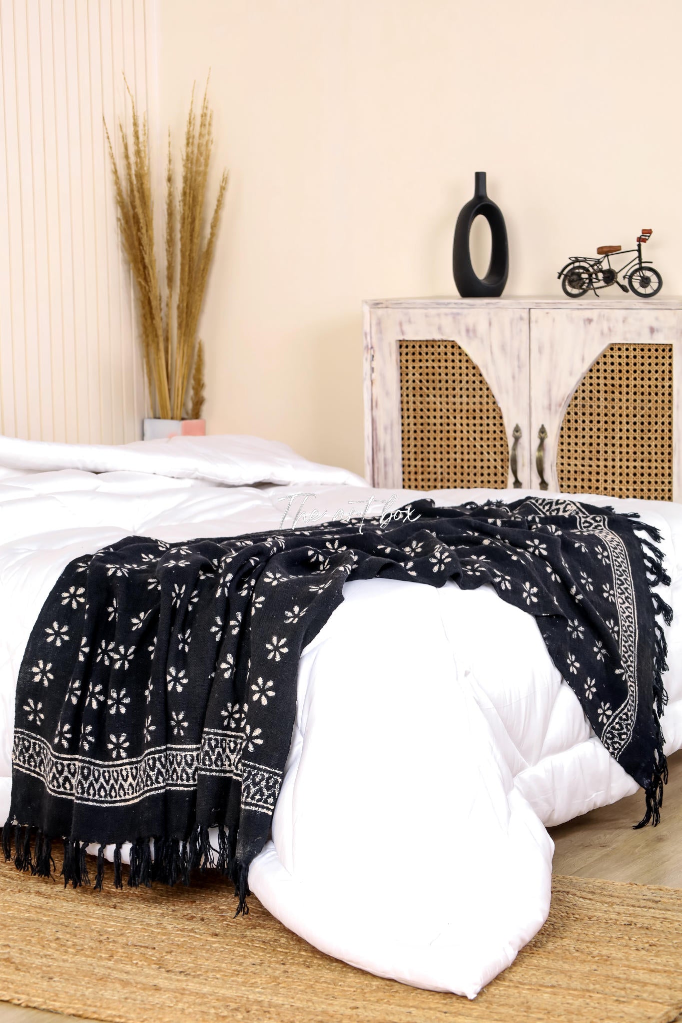 Bohemian Black Daabu Print Throw