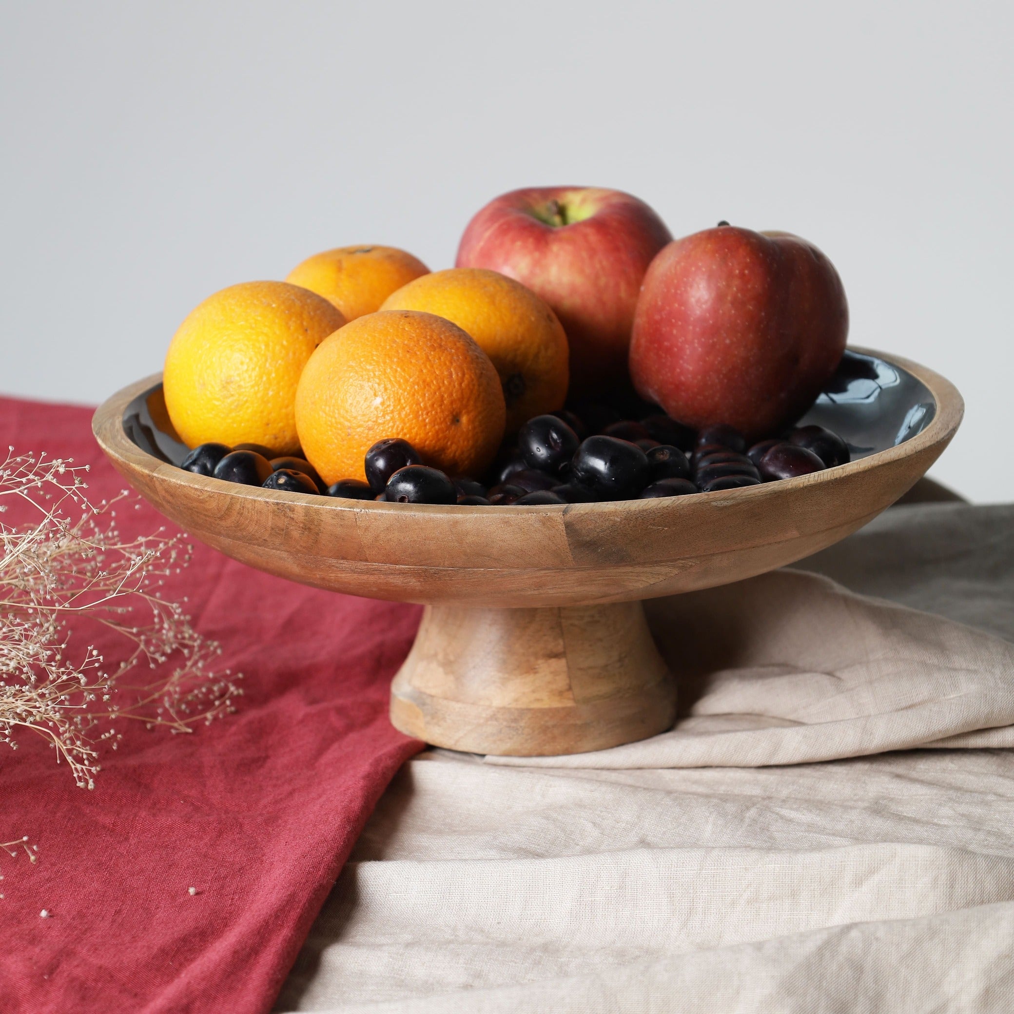 Mango Wood Fruit Platter - Black Glossy Texture
