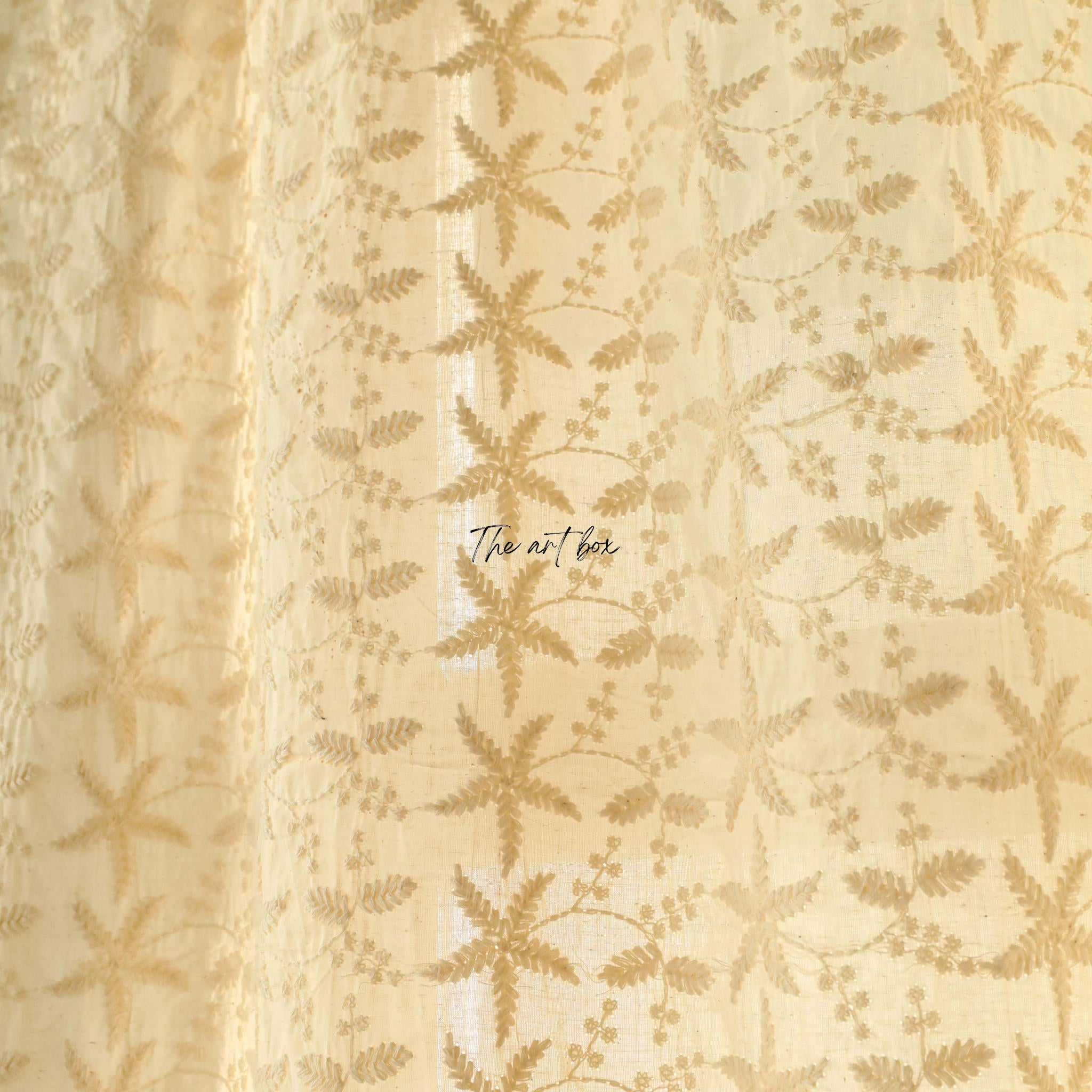 Beige Embroidered Cotton Curtains - 1 Panel Set