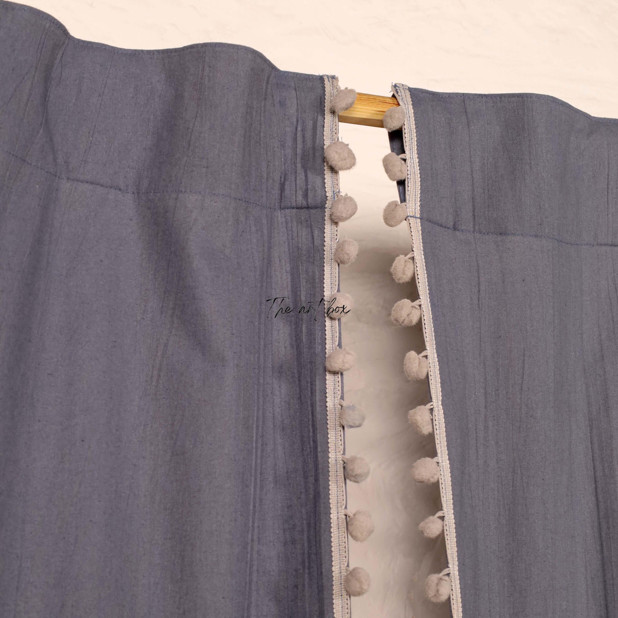 Grey Cotton Drapes Curtains 2 Panels Set Rod Pocket