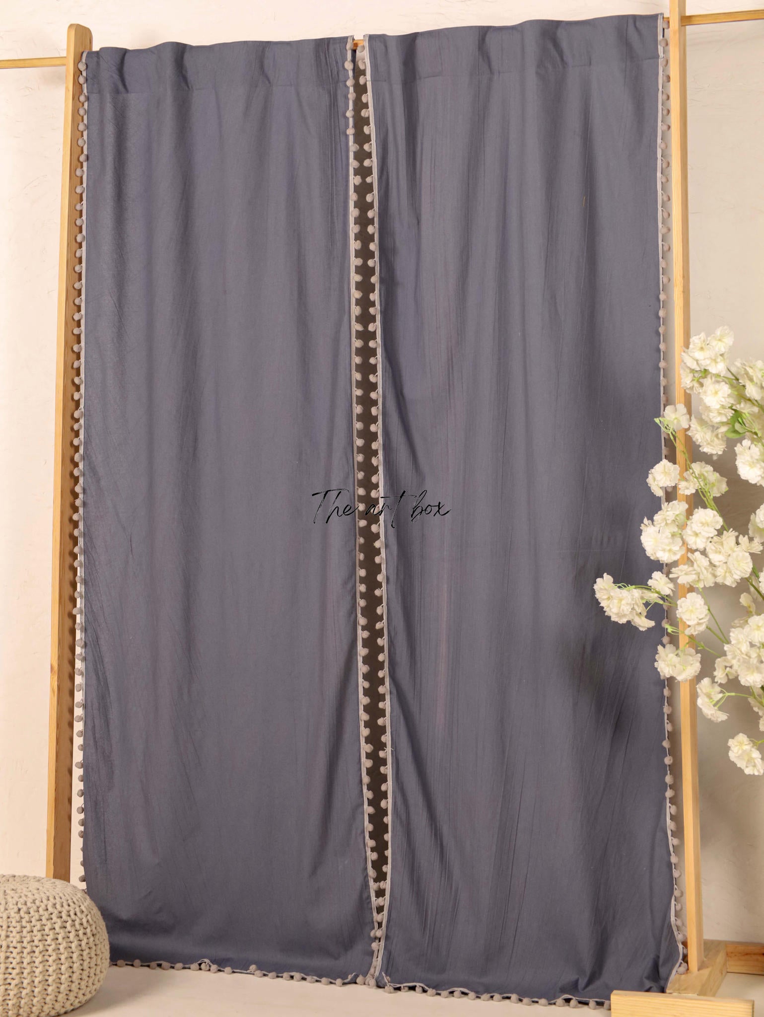 Grey Cotton Drapes Curtains 2 Panels Set Rod Pocket