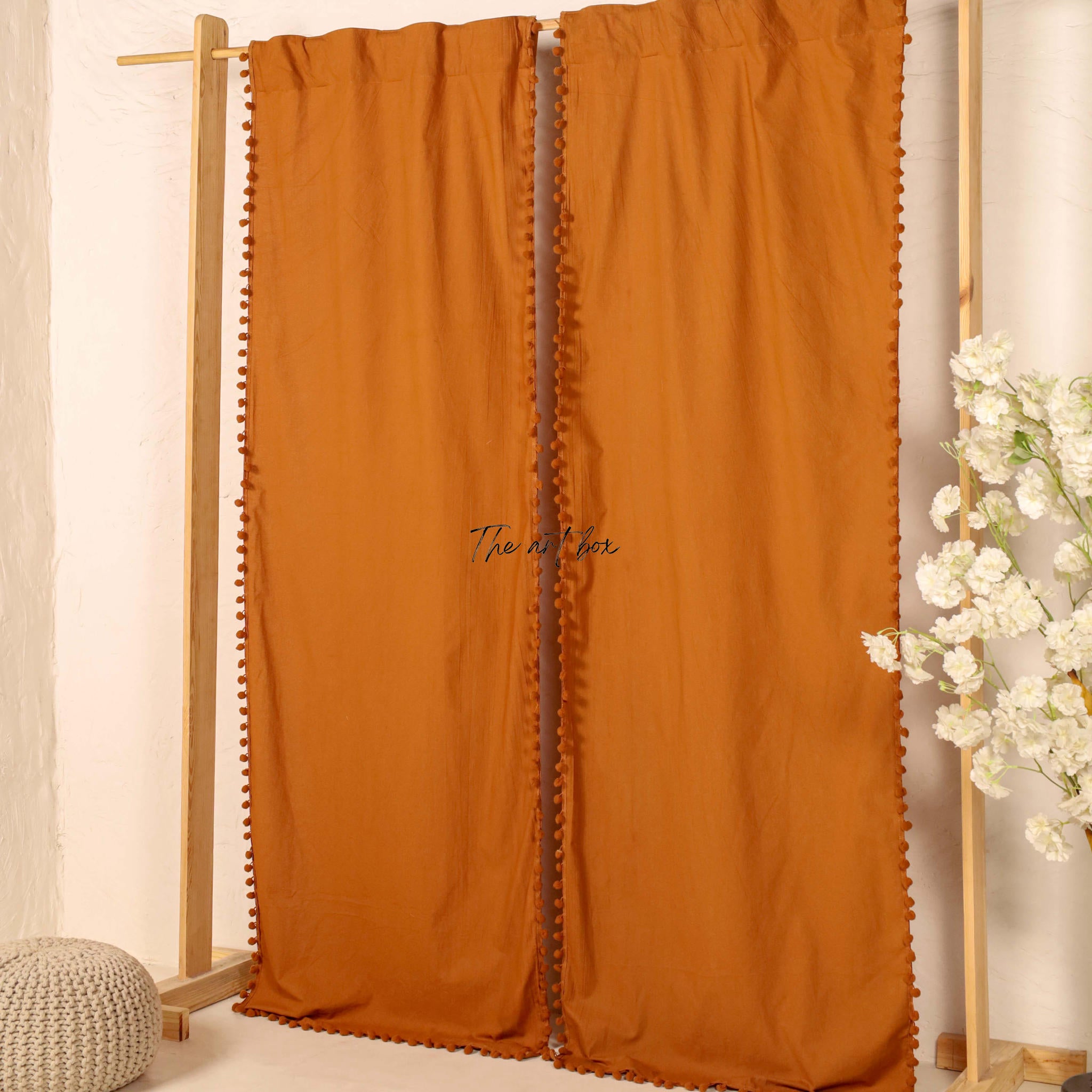 Rust Cotton Drapes Curtains 2 Panels Set Rod Pocket