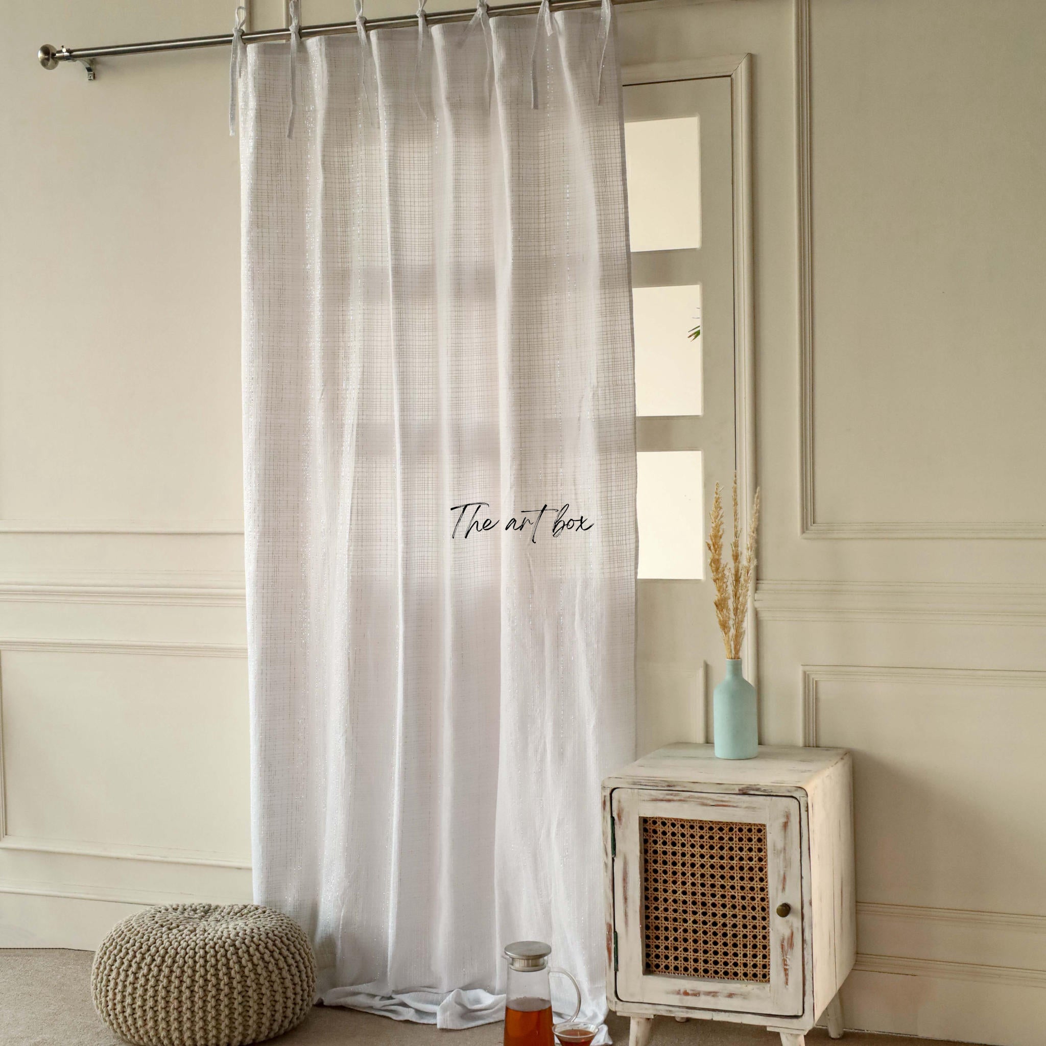 White Cotton Striped Curtains - 1 Panel Set
