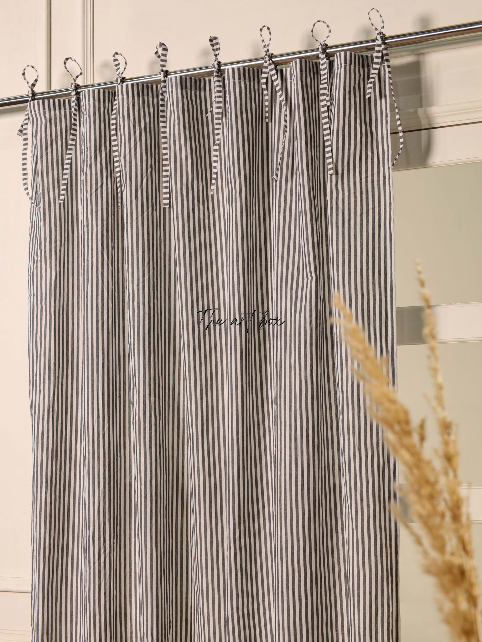 Grey Stripe Cotton Curtains - 1 Panel Set