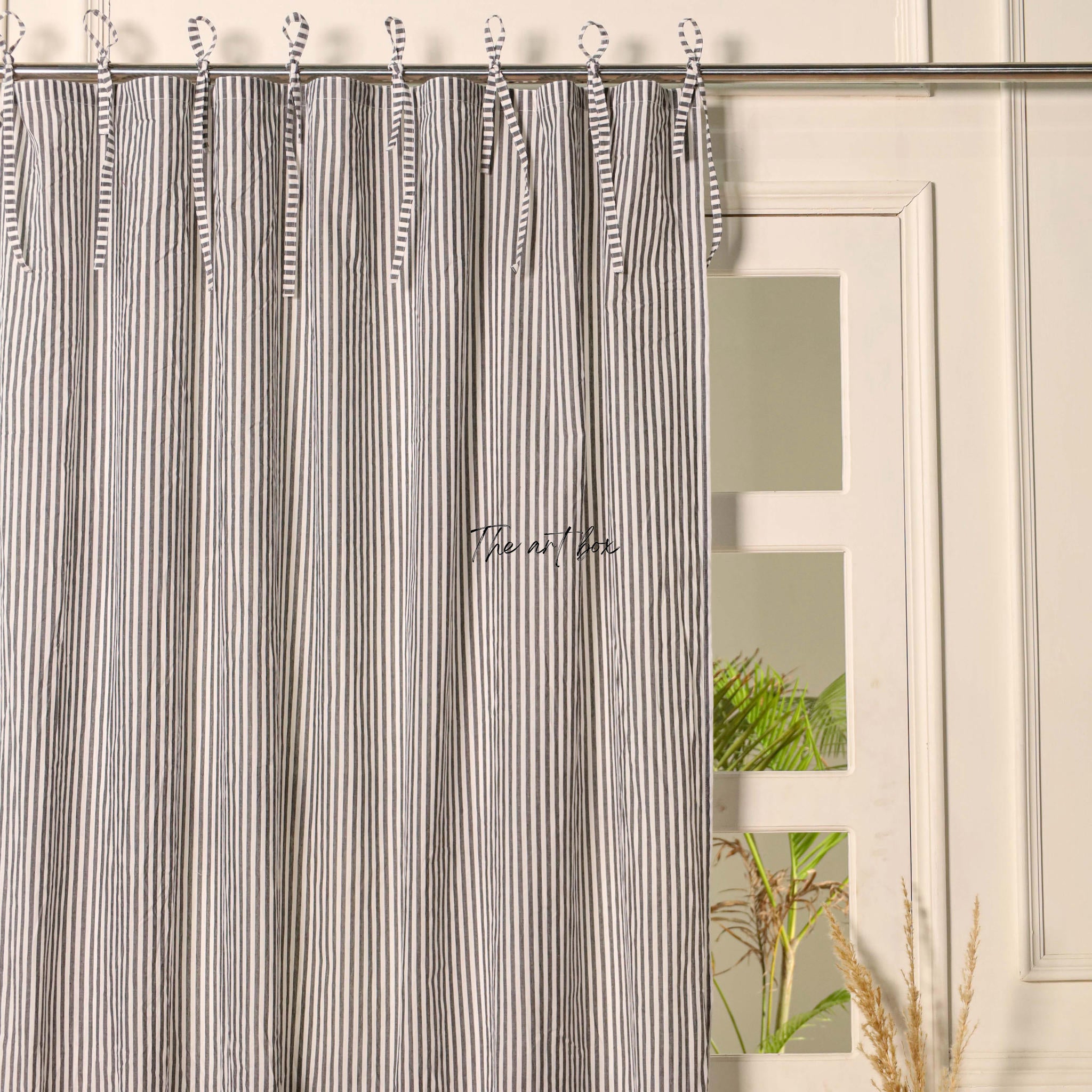 Grey Stripe Cotton Curtains - 1  Panel Set