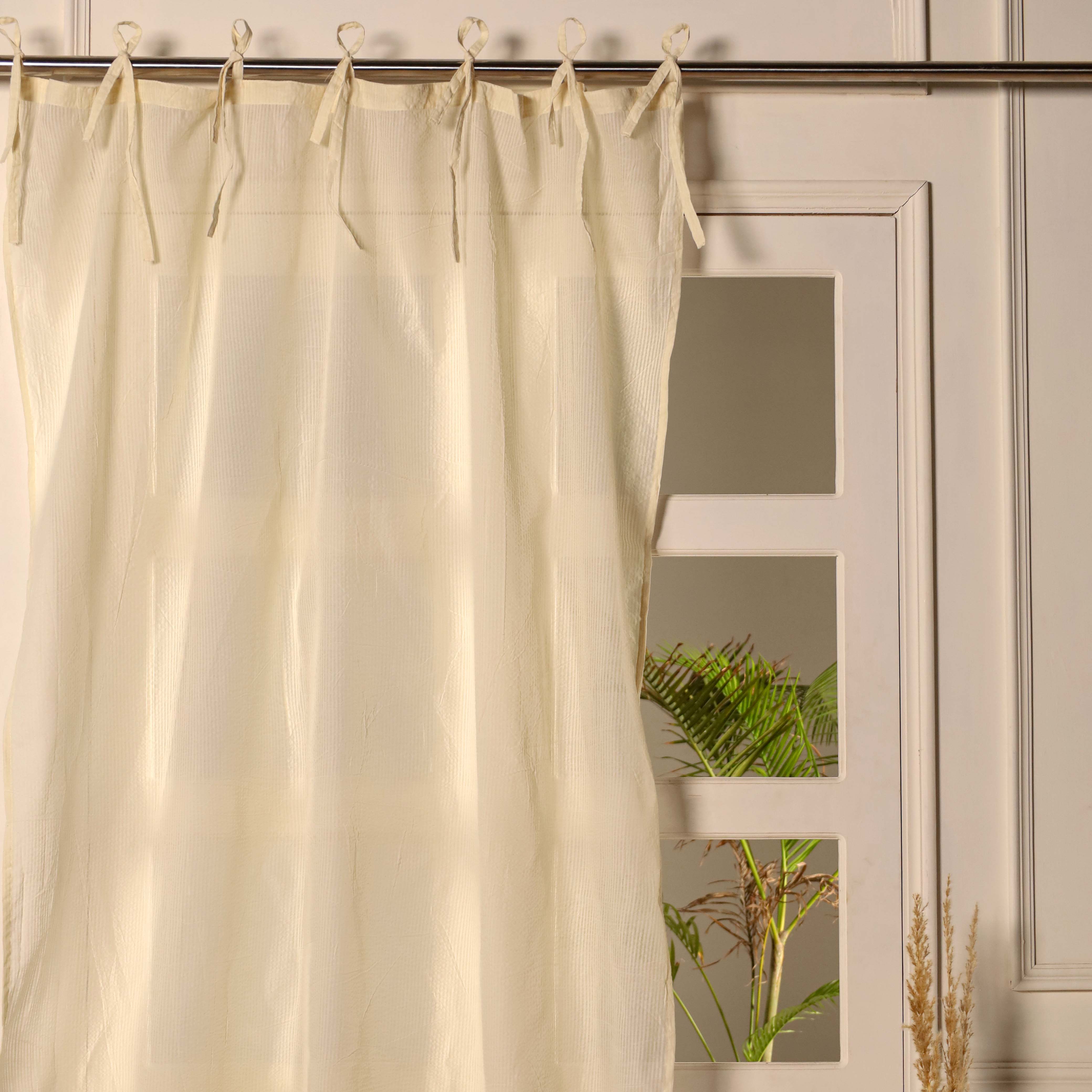 Beige Striped Linen Curtains - 1 Panel Set