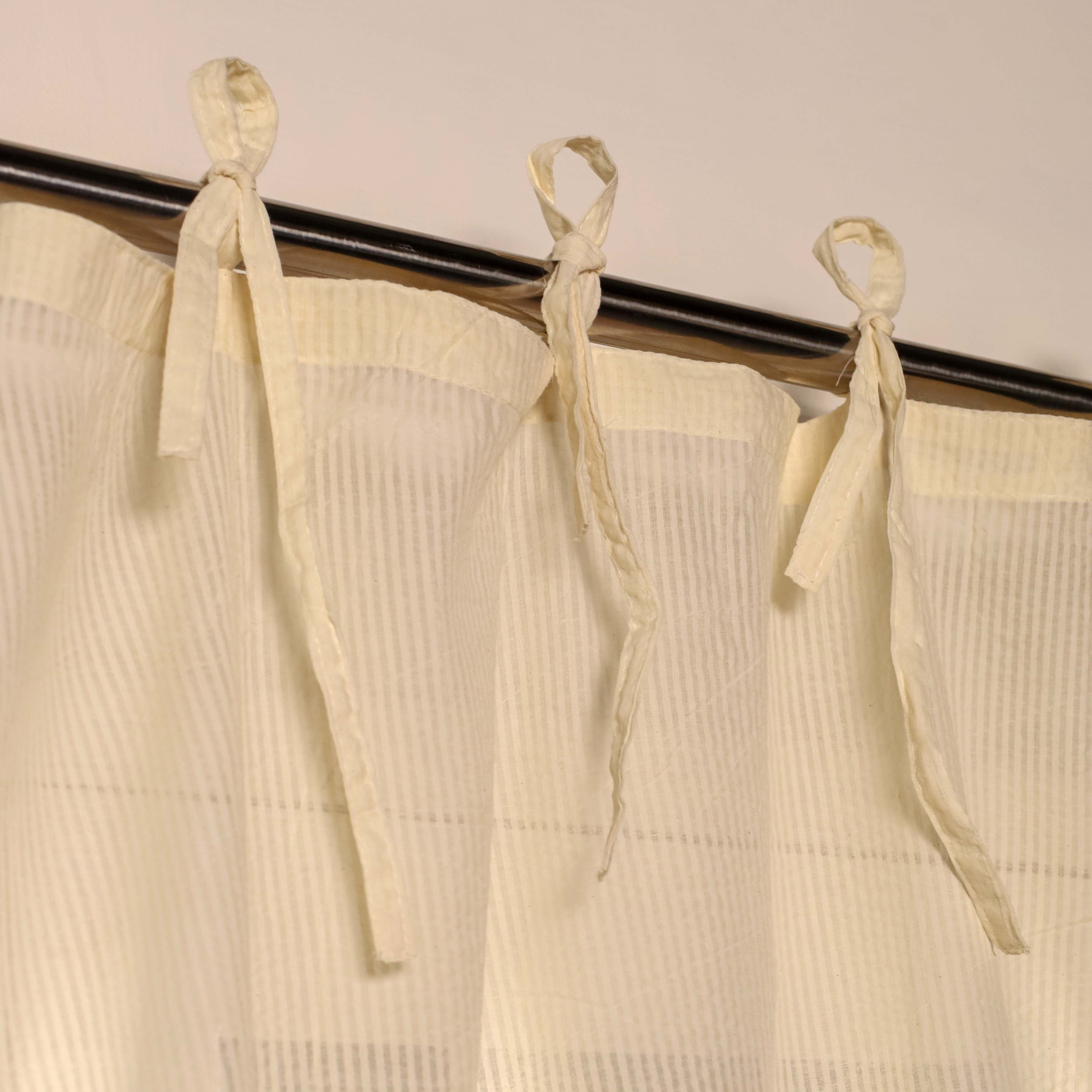Beige Striped Linen Curtains - 1 Panel Set