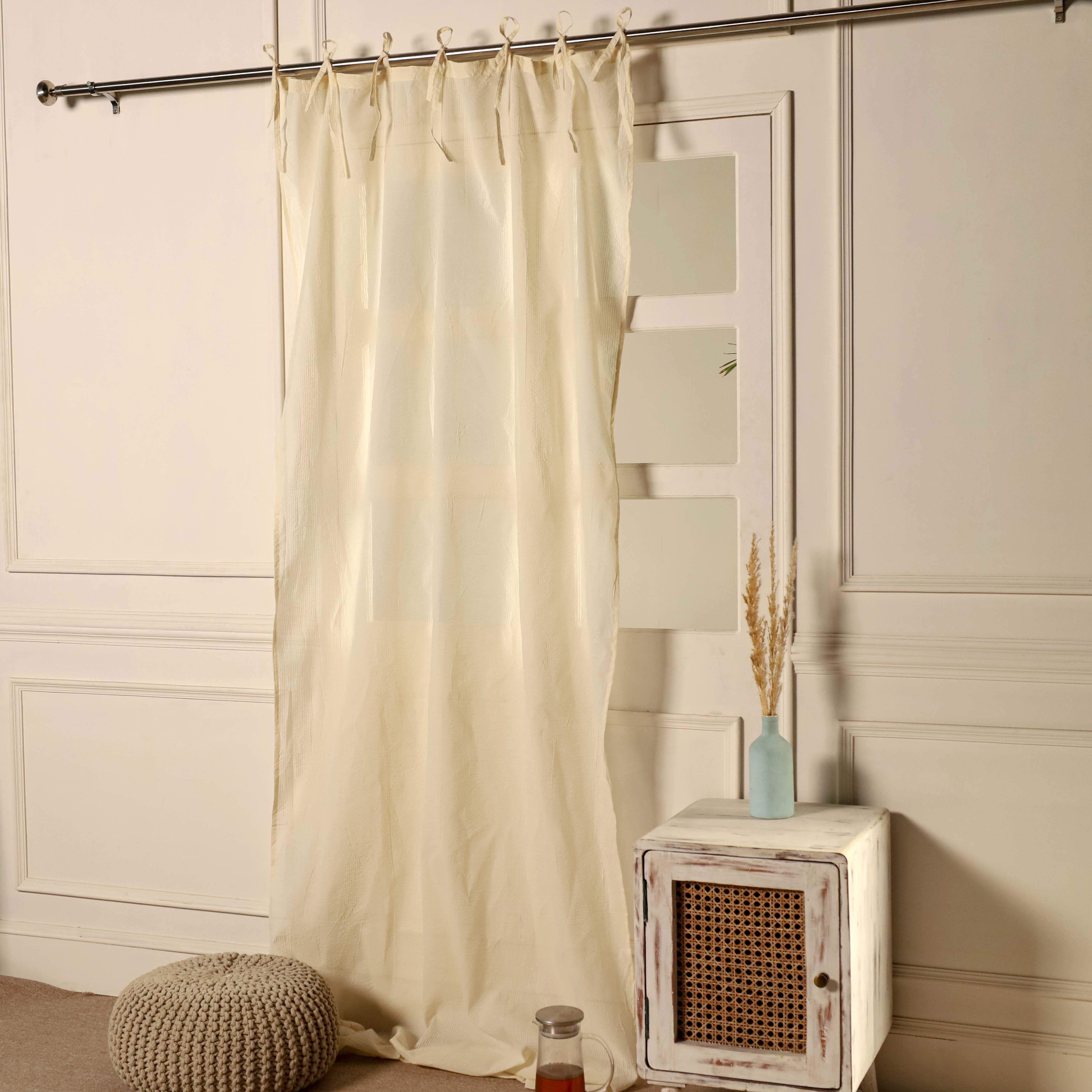 Beige Striped Linen Curtains - 1 Panel Set