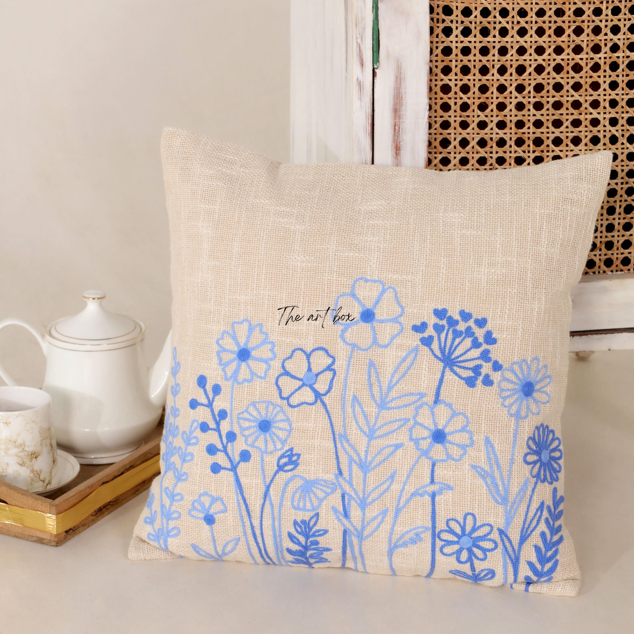 Embroidered Flower Cushion - Blooming Beauty for Your Decor