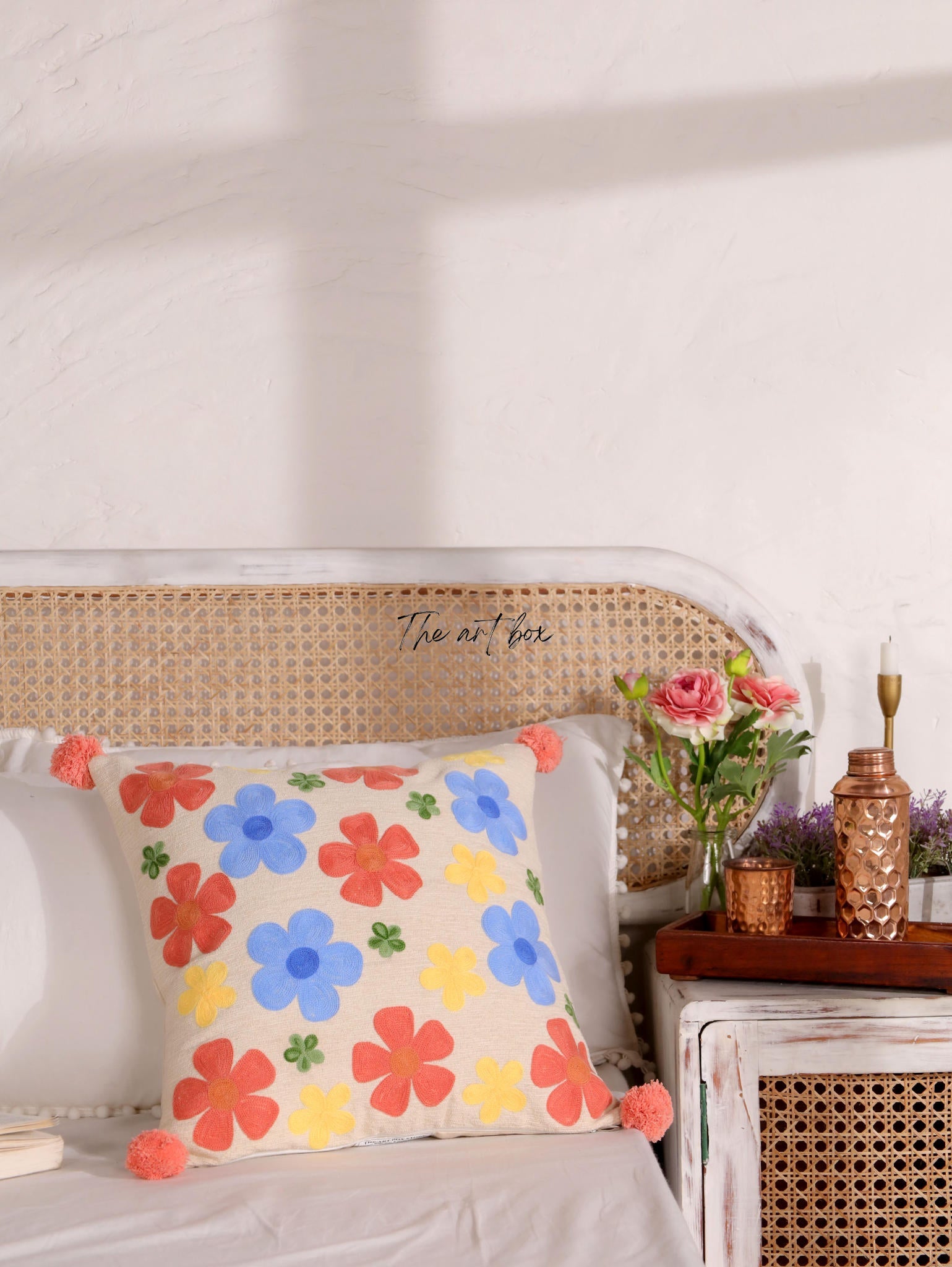 Personalized Flower Embroidery Cushion Cover - Your Name, Your Style