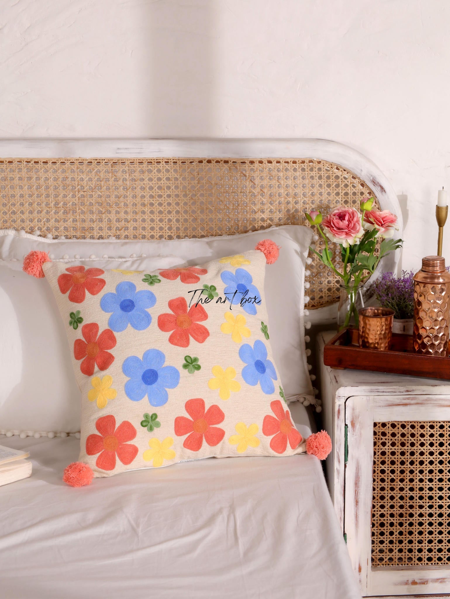 Personalized Flower Embroidery Cushion Cover - Your Name, Your Style