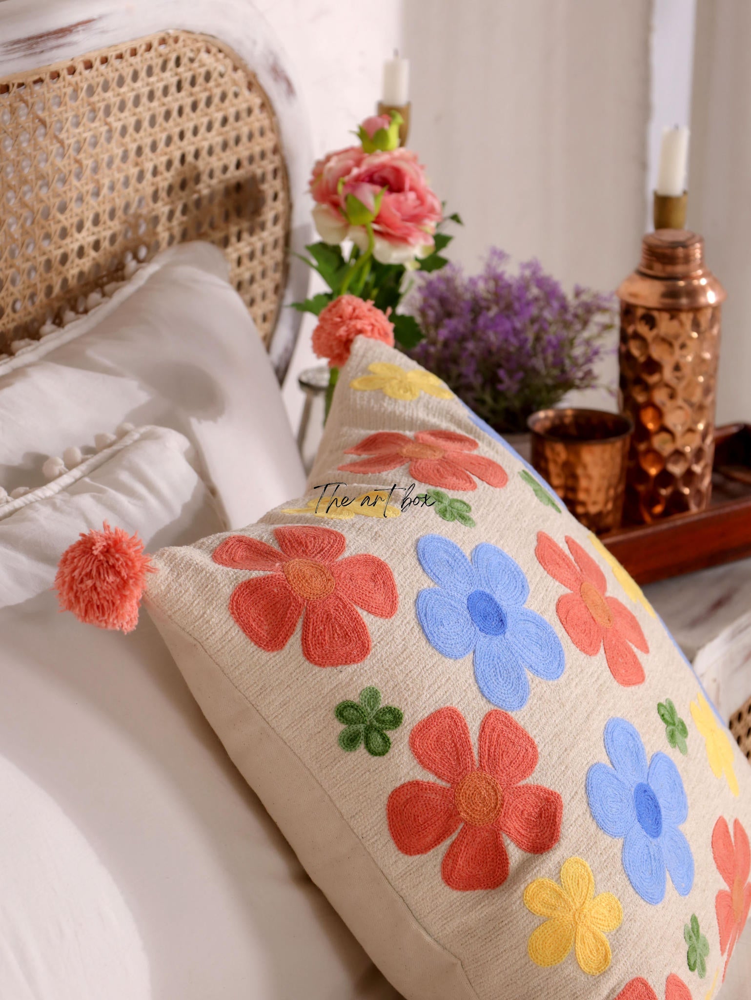 Personalized Flower Embroidery Cushion Cover - Your Name, Your Style
