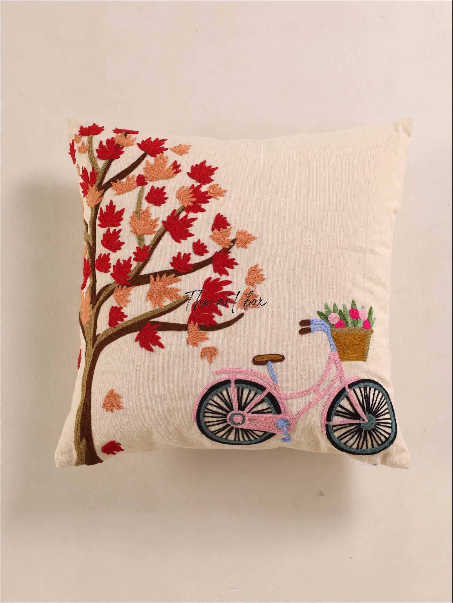 Botanical Bliss: Embroidered Flower Pillow Cover