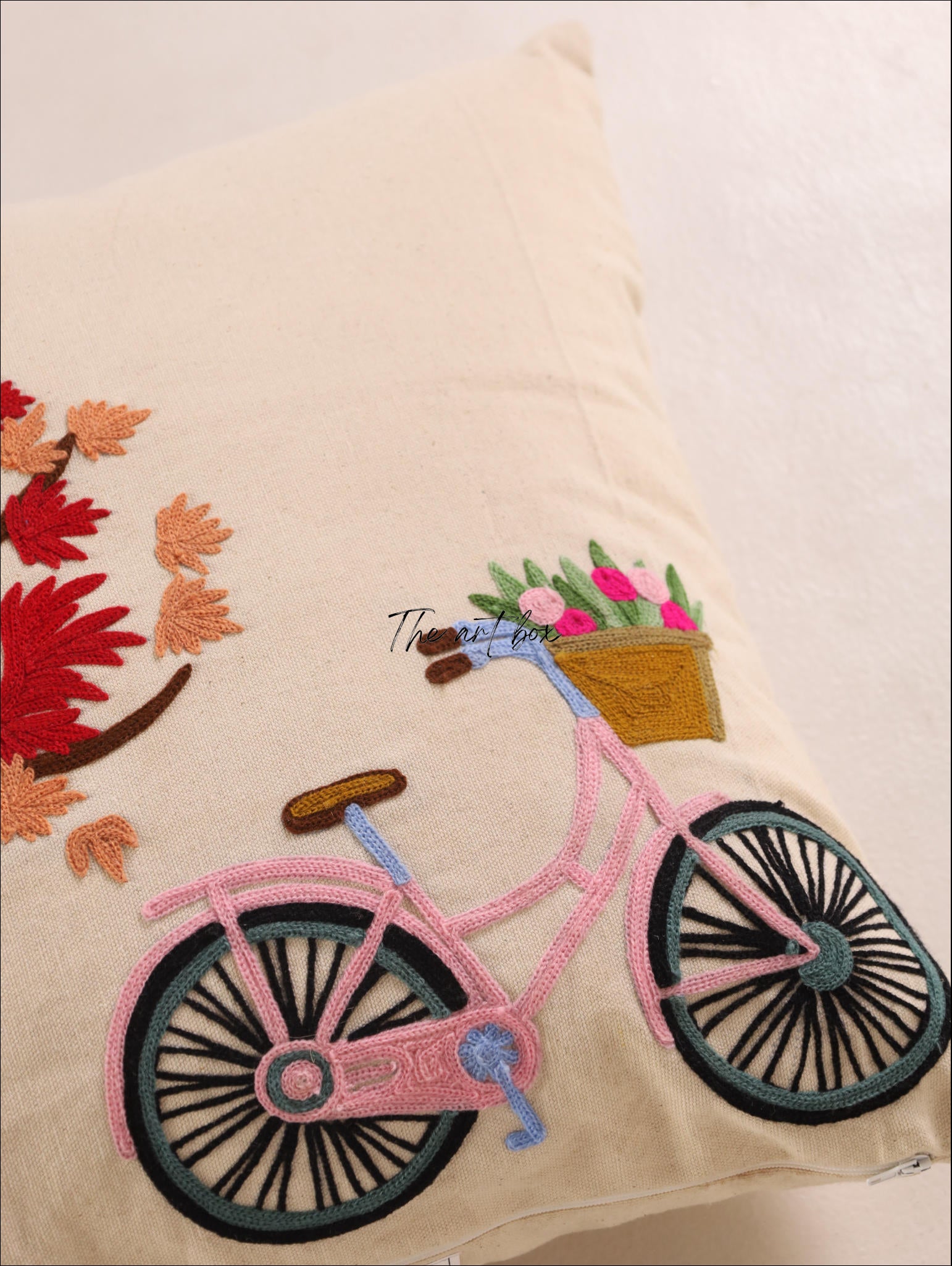 Botanical Bliss: Embroidered Flower Pillow Cover