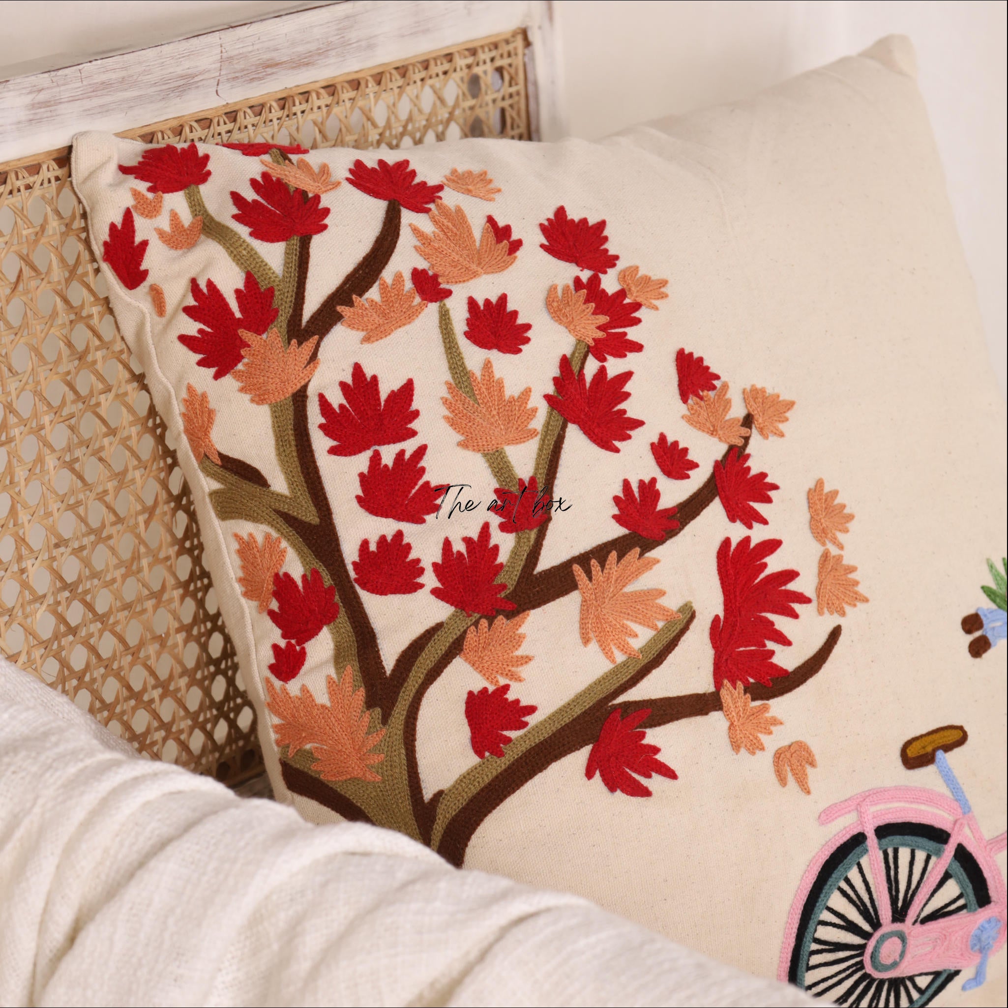 Botanical Bliss: Embroidered Flower Pillow Cover