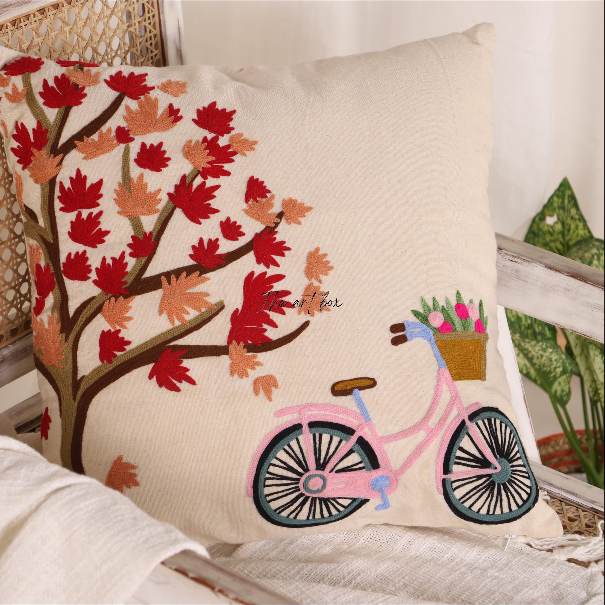 Botanical Bliss: Embroidered Flower Pillow Cover