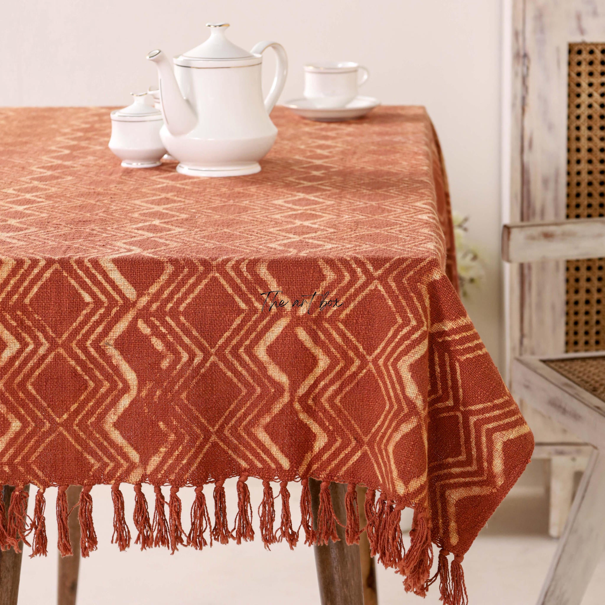 Rust Printed Cotton Table Cover