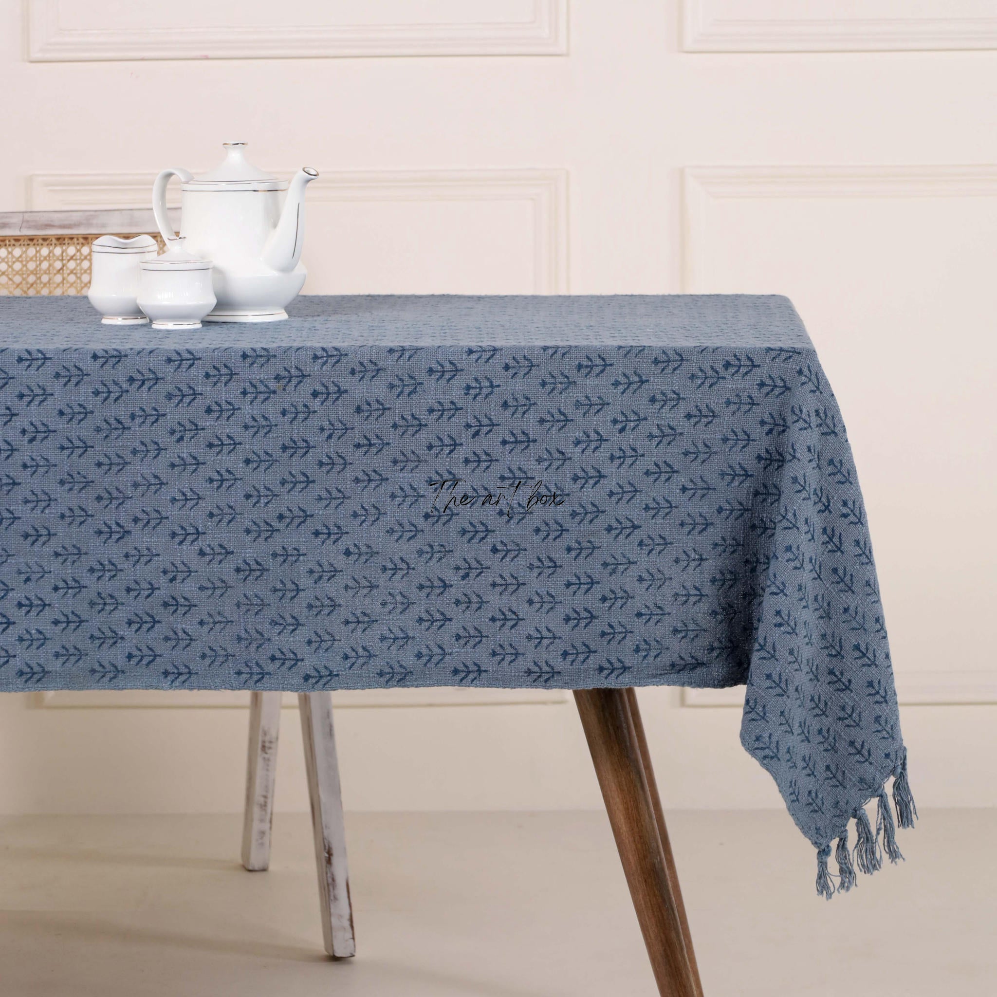 Navy Blue Printed Table Cover