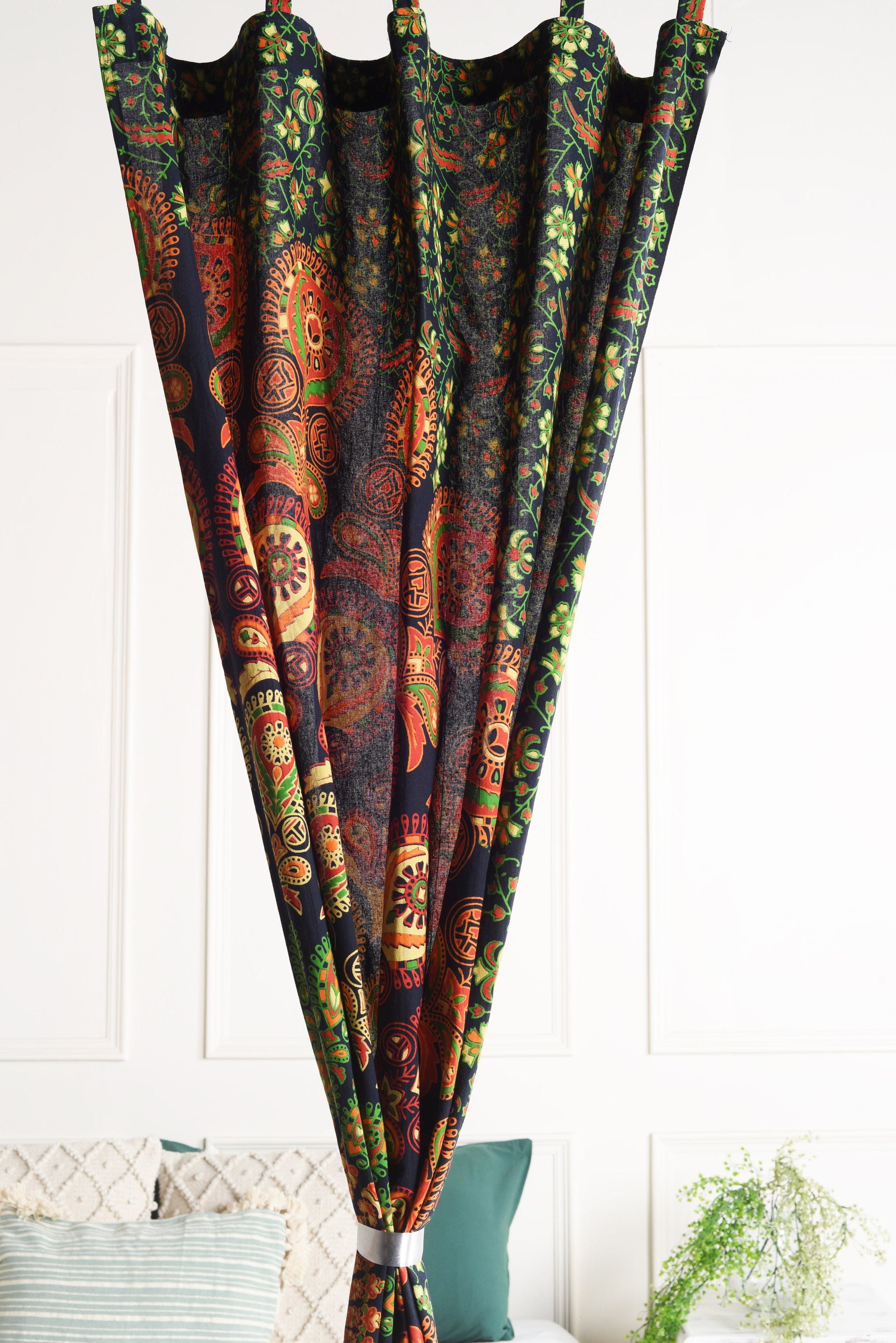 Green Peacock Pure Cotton Mandala Curtains - 2 Panel Set