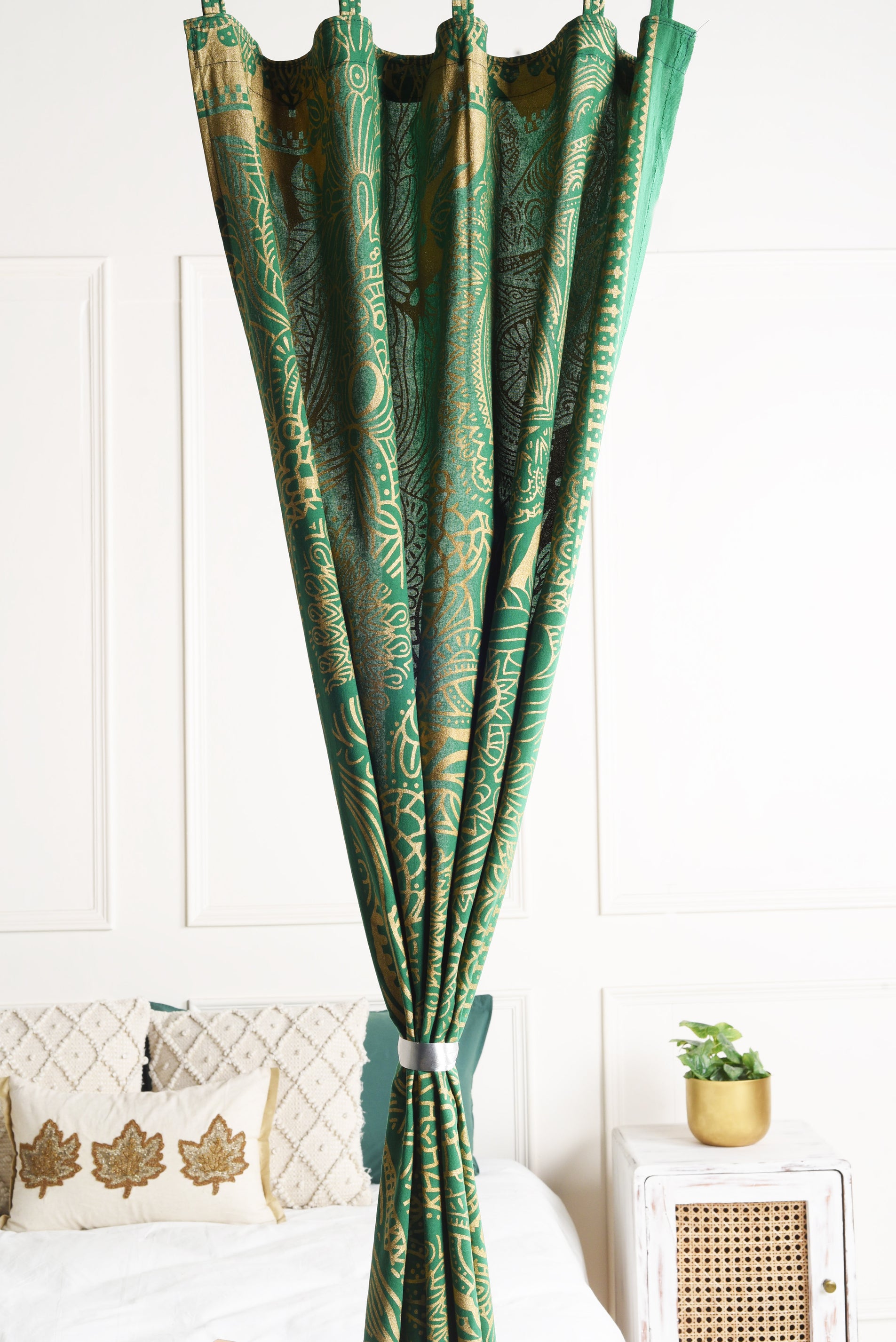 Green Abstract Pure Cotton Mandala Curtains - 2 Panel Set