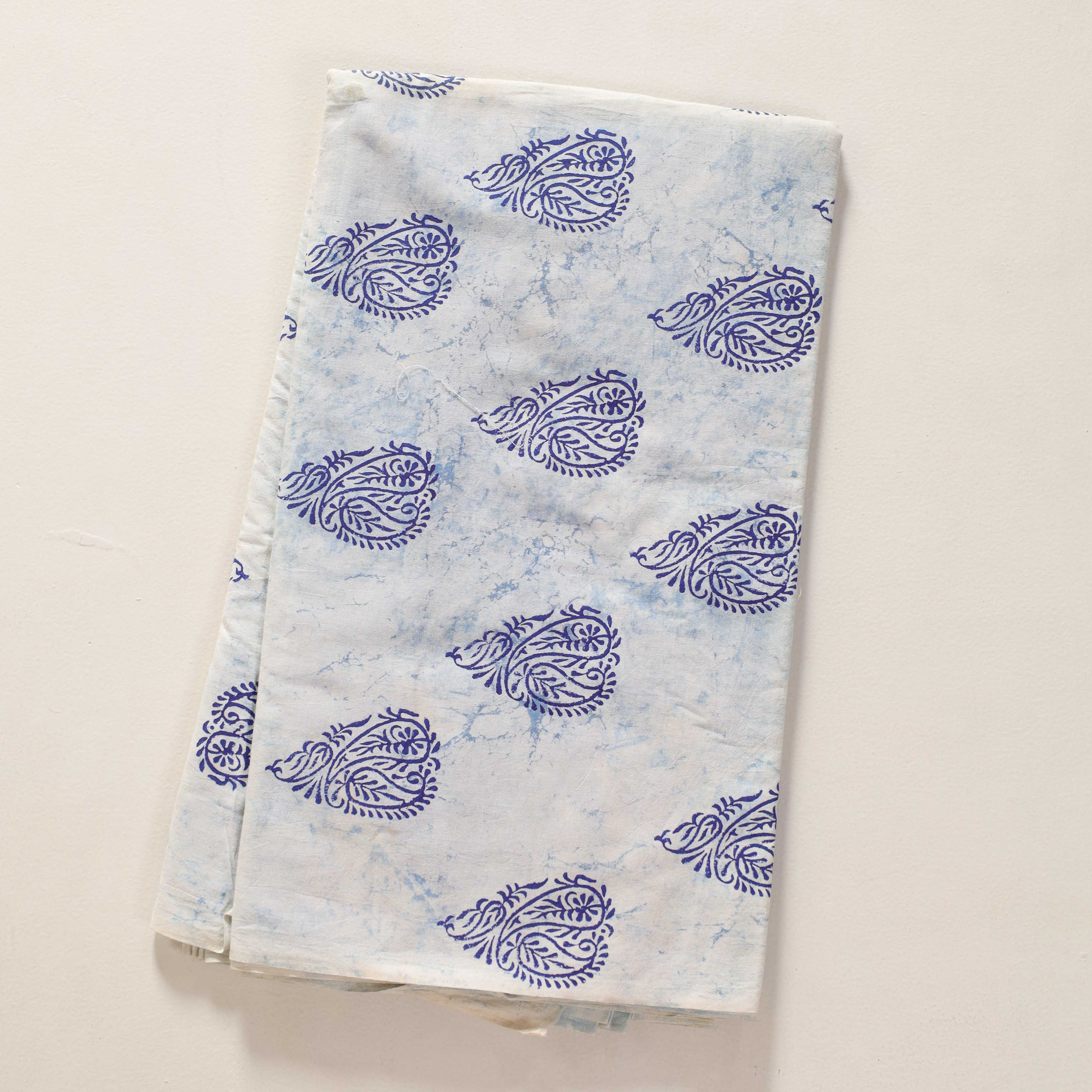 (1 Yard) Artisanal Indigo Paisley Hand-Block Printed Cotton Fabric - 42" Width