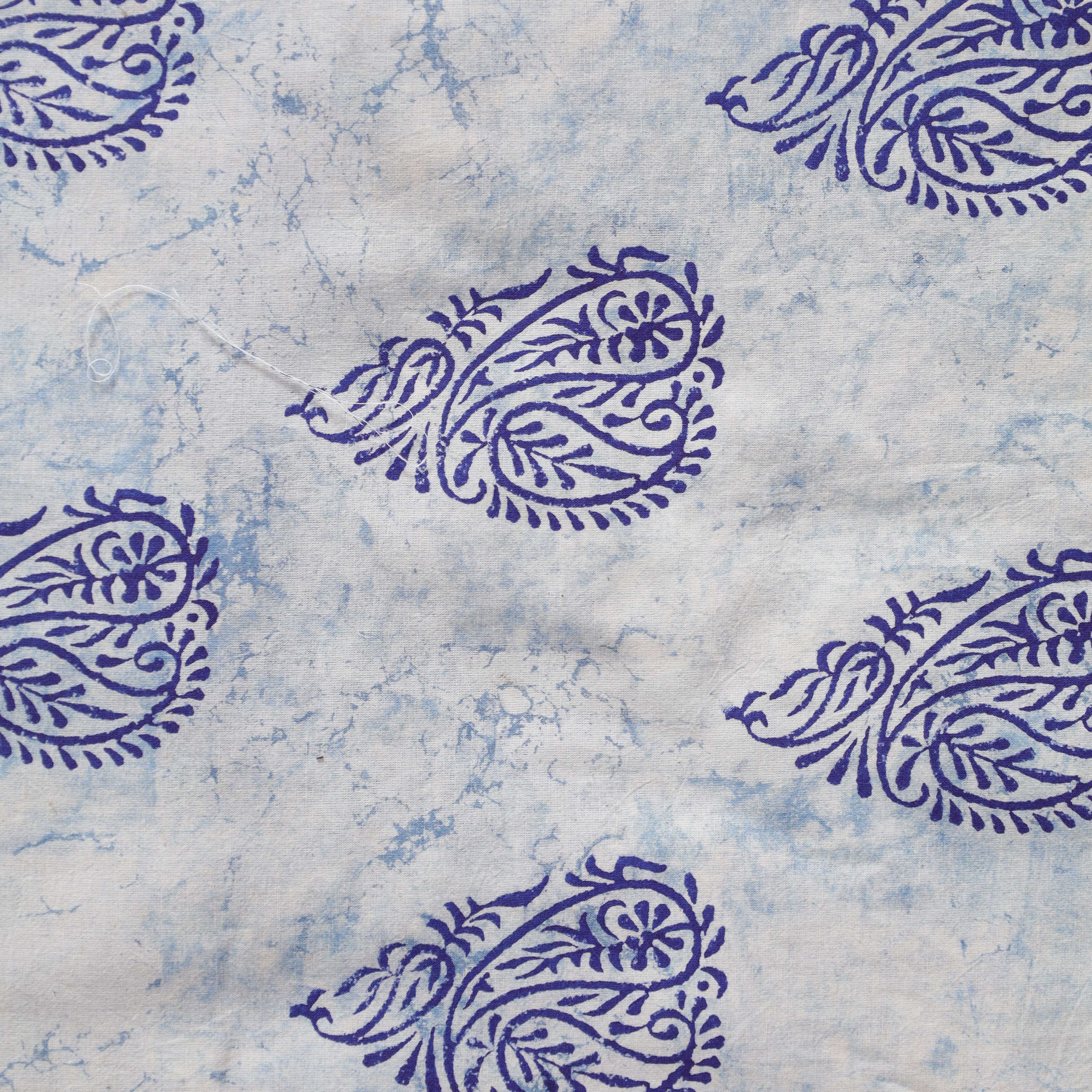 (1 Yard) Artisanal Indigo Paisley Hand-Block Printed Cotton Fabric - 42" Width