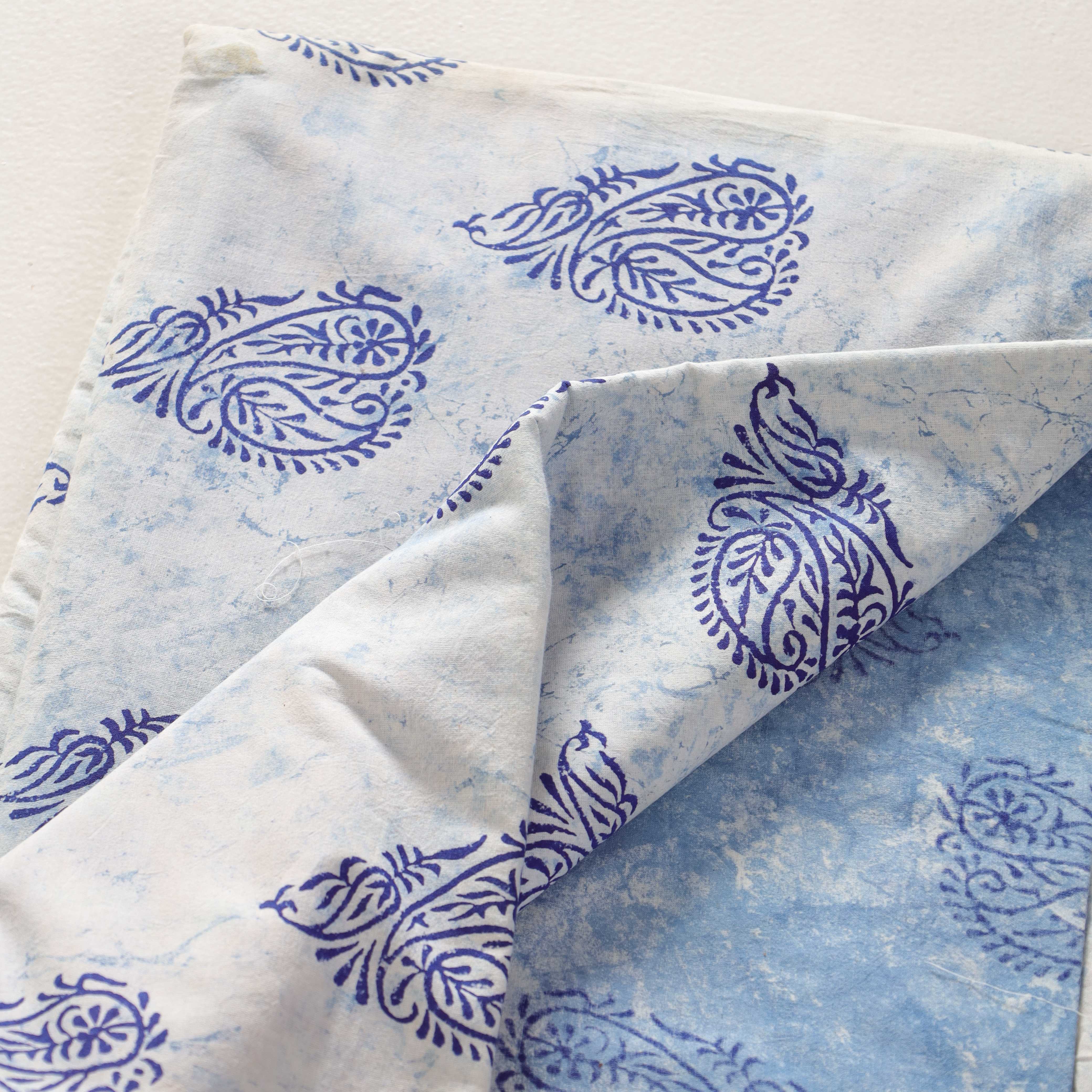 (1 Yard) Artisanal Indigo Paisley Hand-Block Printed Cotton Fabric - 42" Width