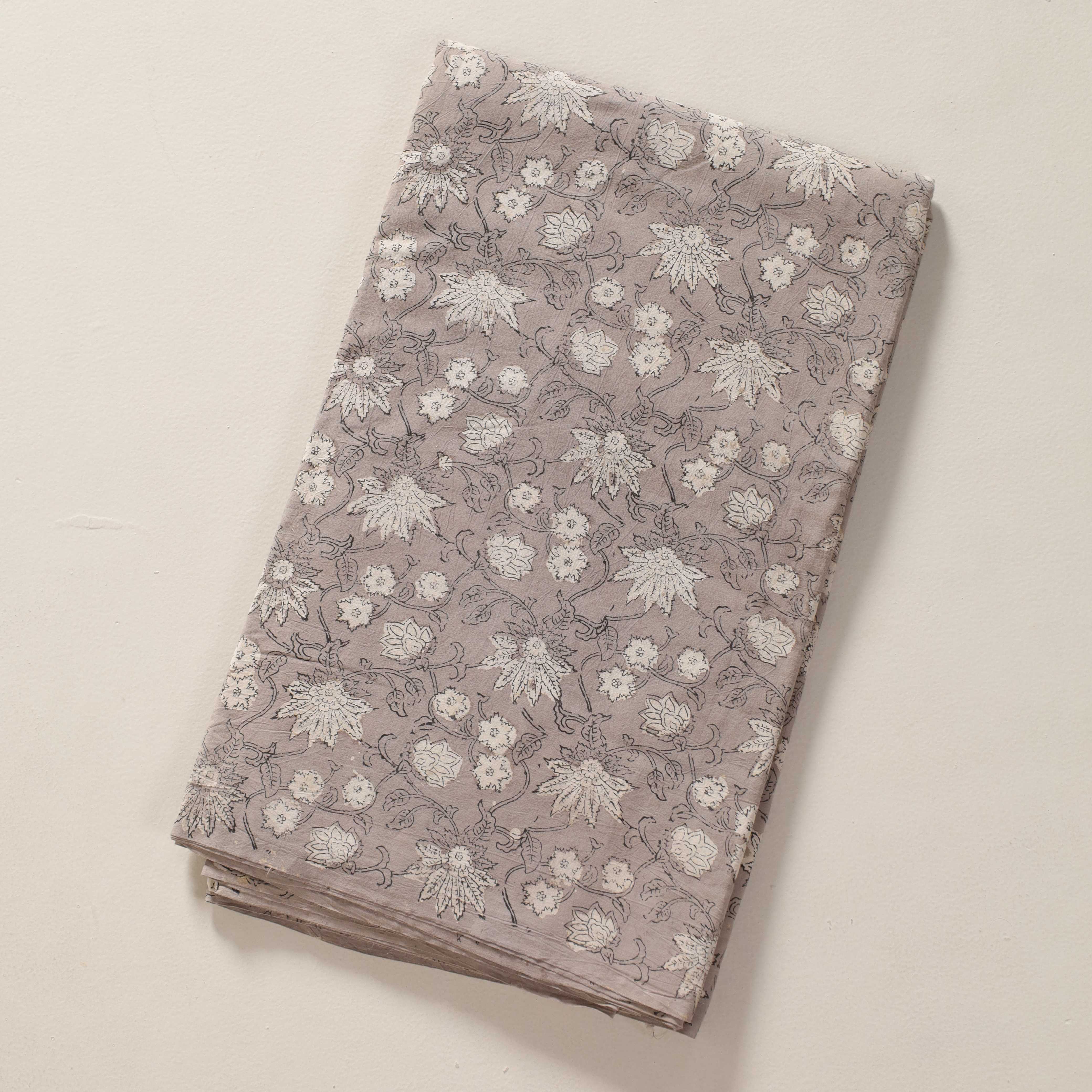 (1 Yard) Artisanal Floral Hand-Block Printed Cotton Fabric - 42" Width