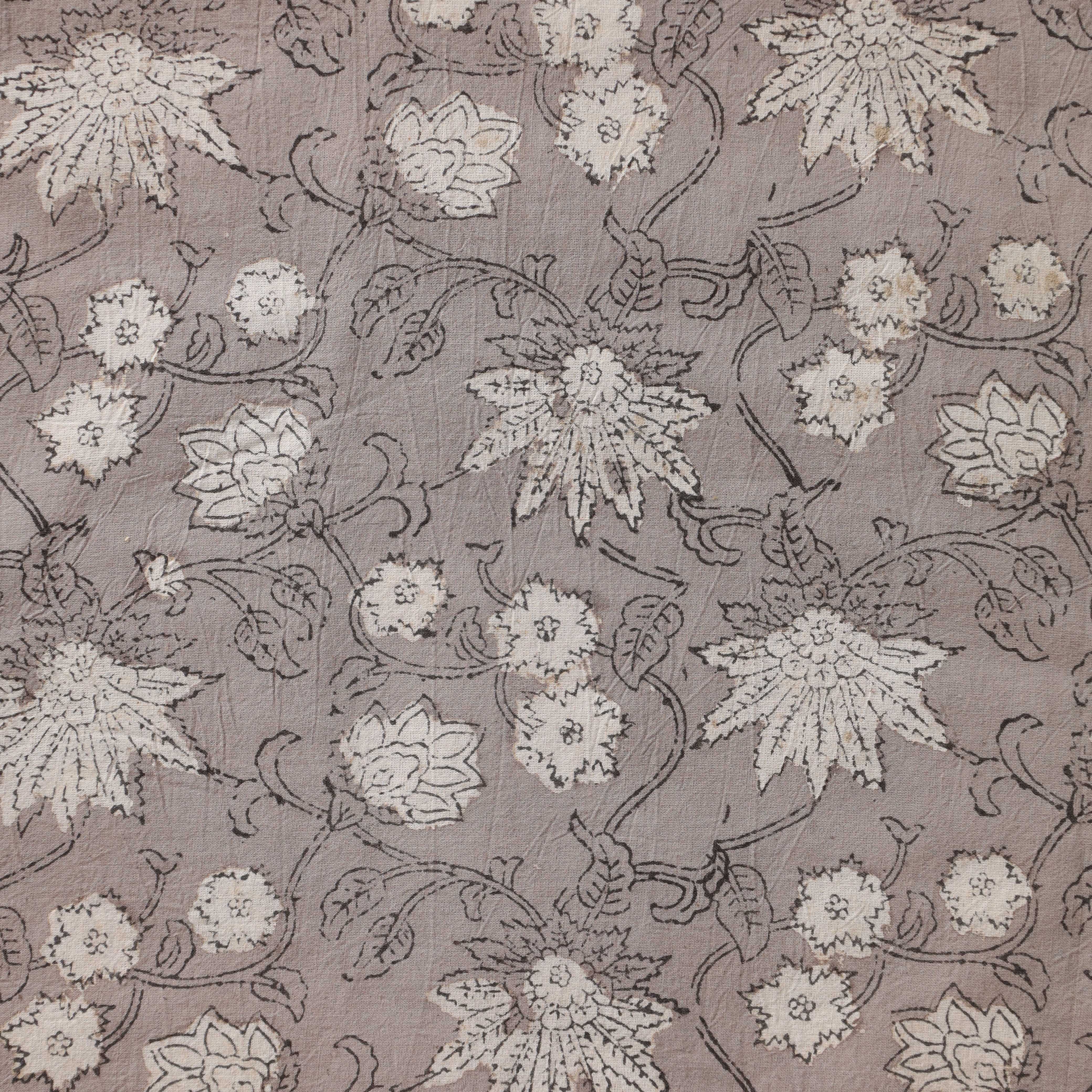 (1 Yard) Artisanal Floral Hand-Block Printed Cotton Fabric - 42" Width
