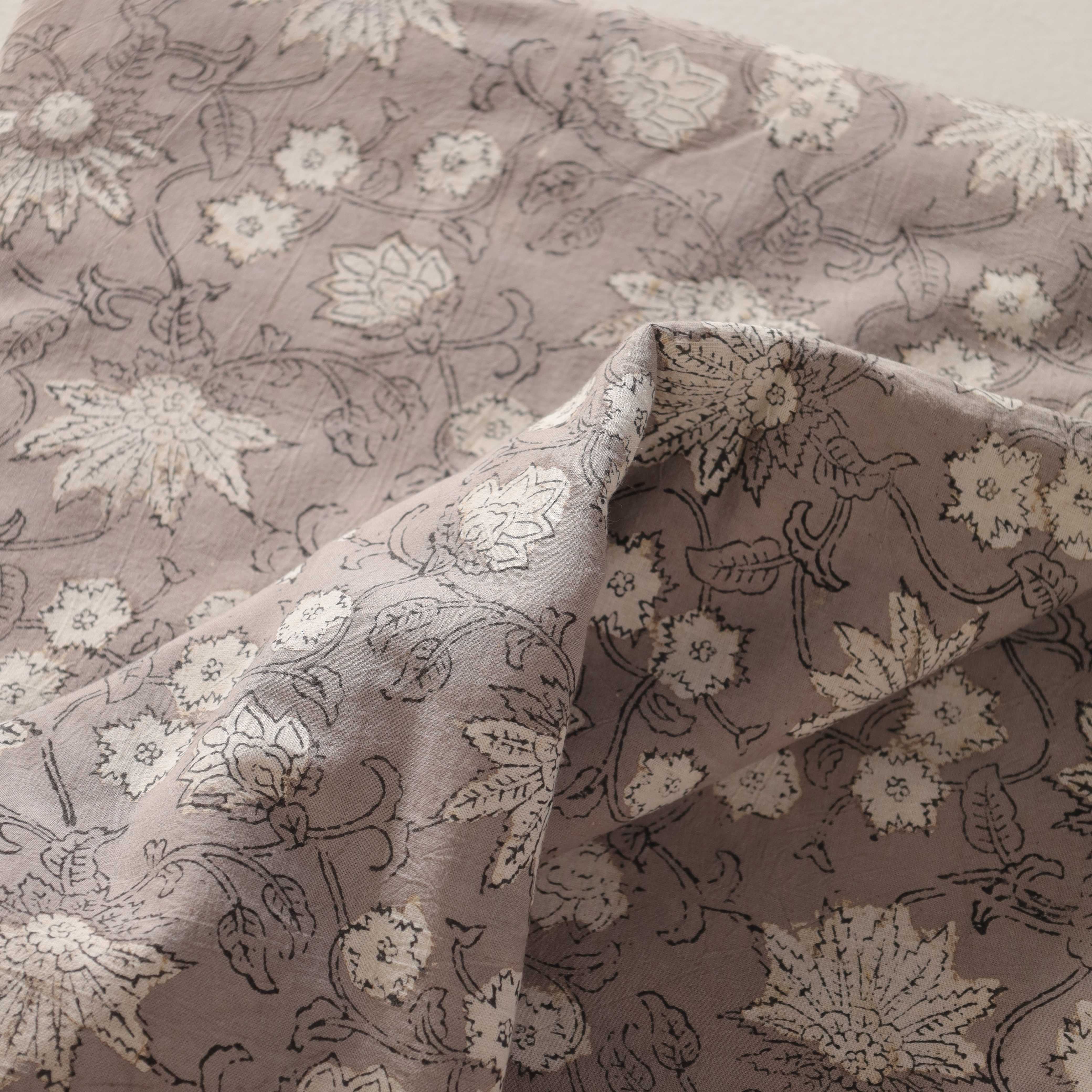 (1 Yard) Artisanal Floral Hand-Block Printed Cotton Fabric - 42" Width