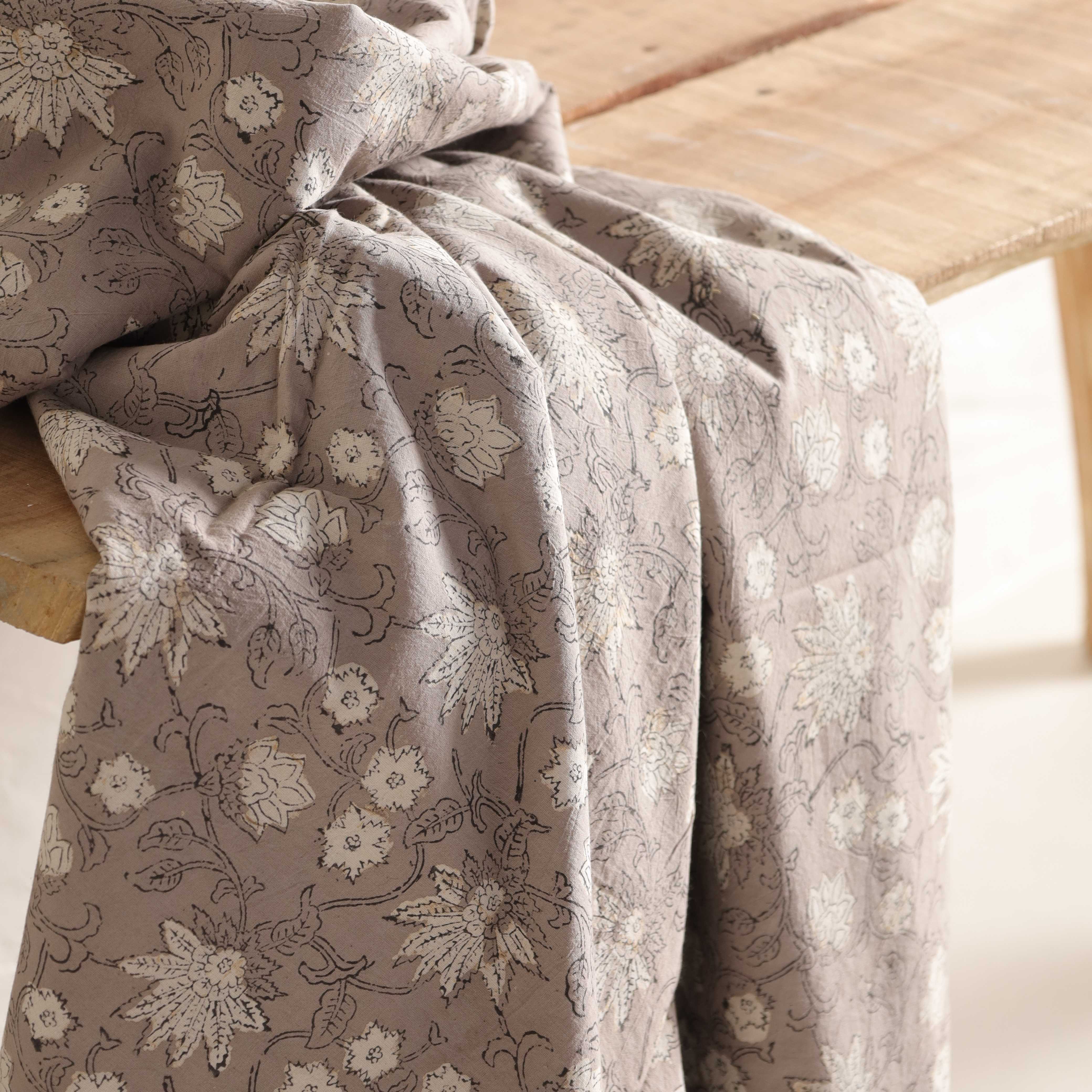 (1 Yard) Artisanal Floral Hand-Block Printed Cotton Fabric - 42" Width