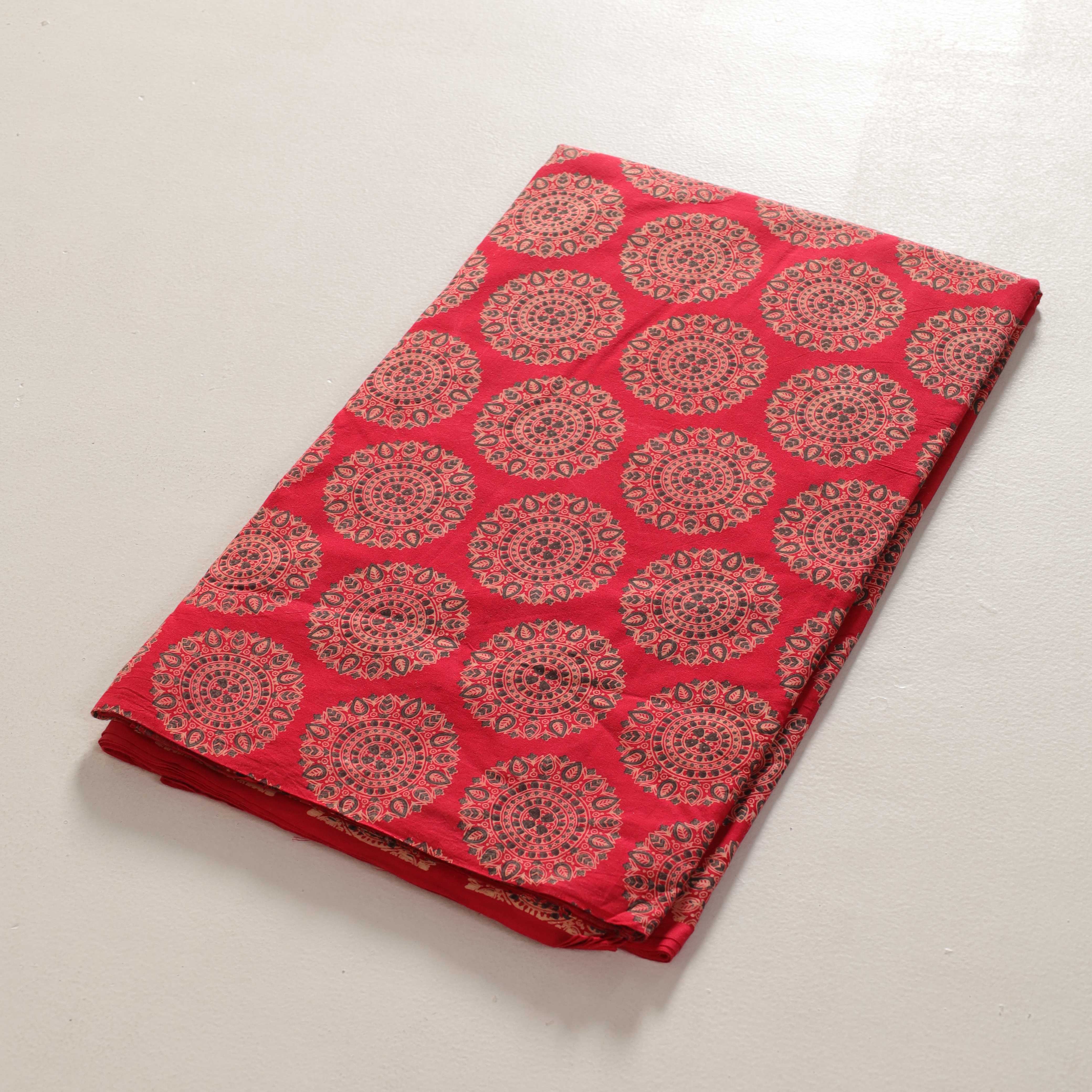 (1 Yard) Artisanal Crimson Mandala Hand-Block Printed Cotton Fabric
