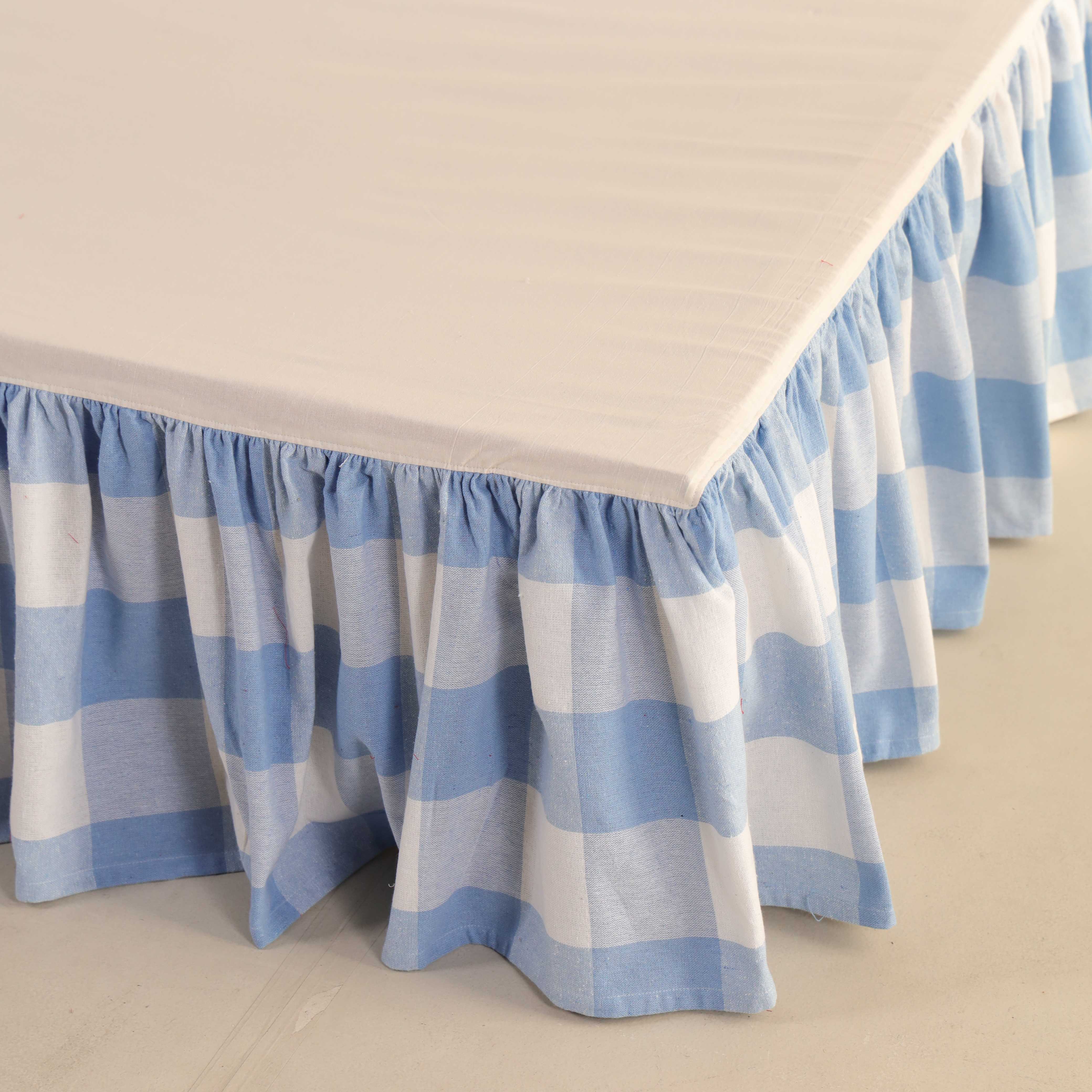 Azure Breeze Ruffled Bedskirt – Luxury Gingham Bed Valance & Soft Dust Ruffle