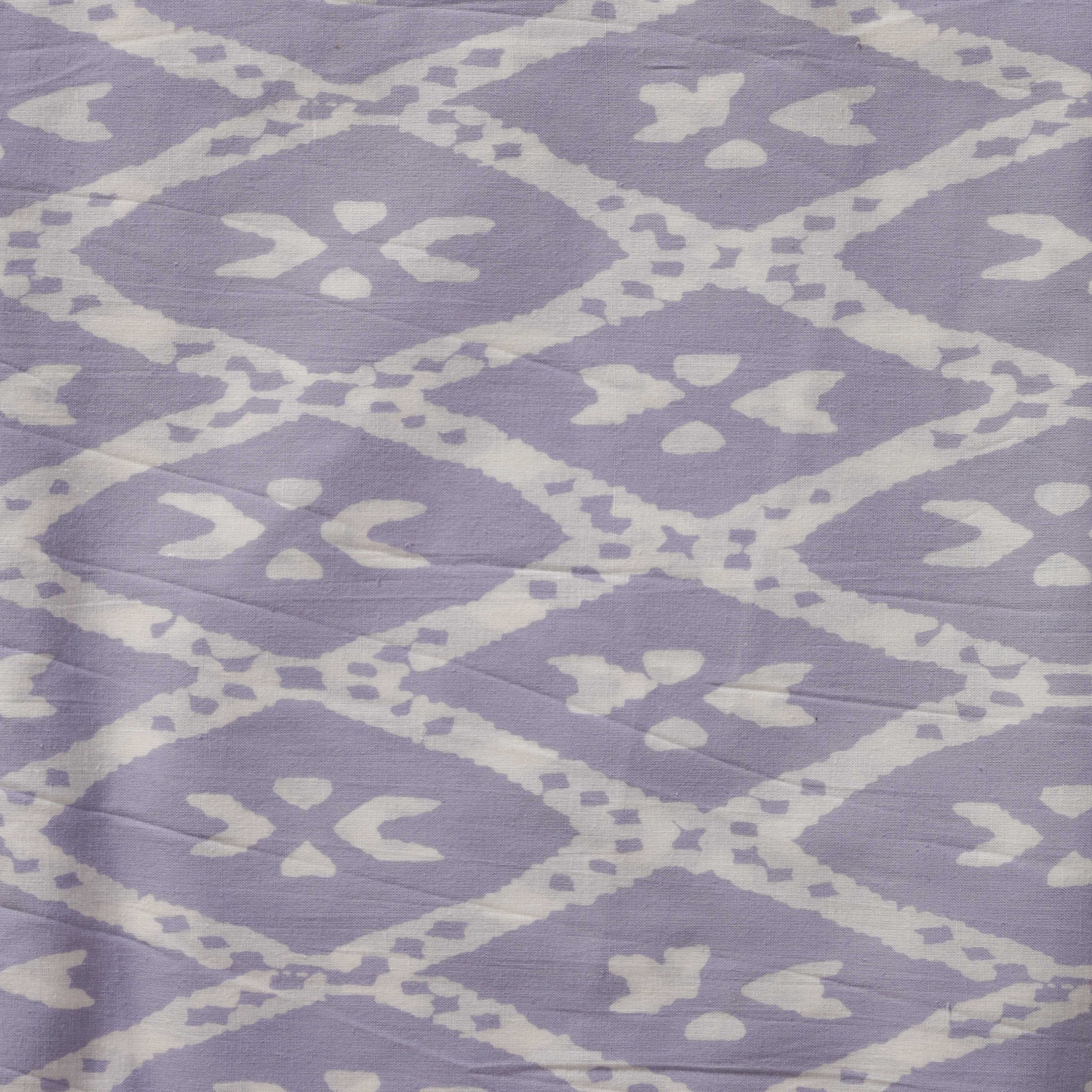 (1 Yard) Artisanal Lavender Diamond Lattice Hand-Block Printed Cotton