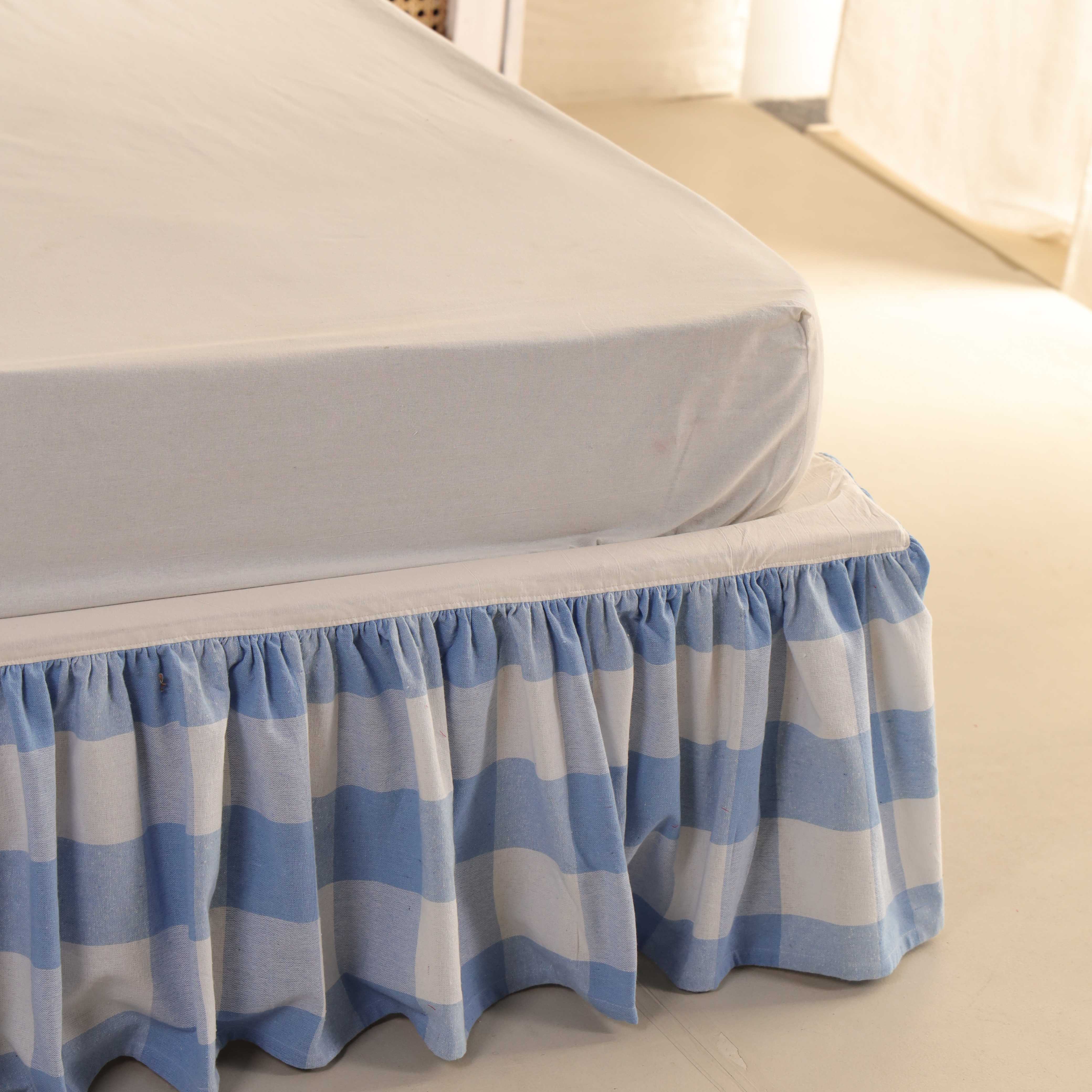 Azure Breeze Ruffled Bedskirt – Luxury Gingham Bed Valance & Soft Dust Ruffle