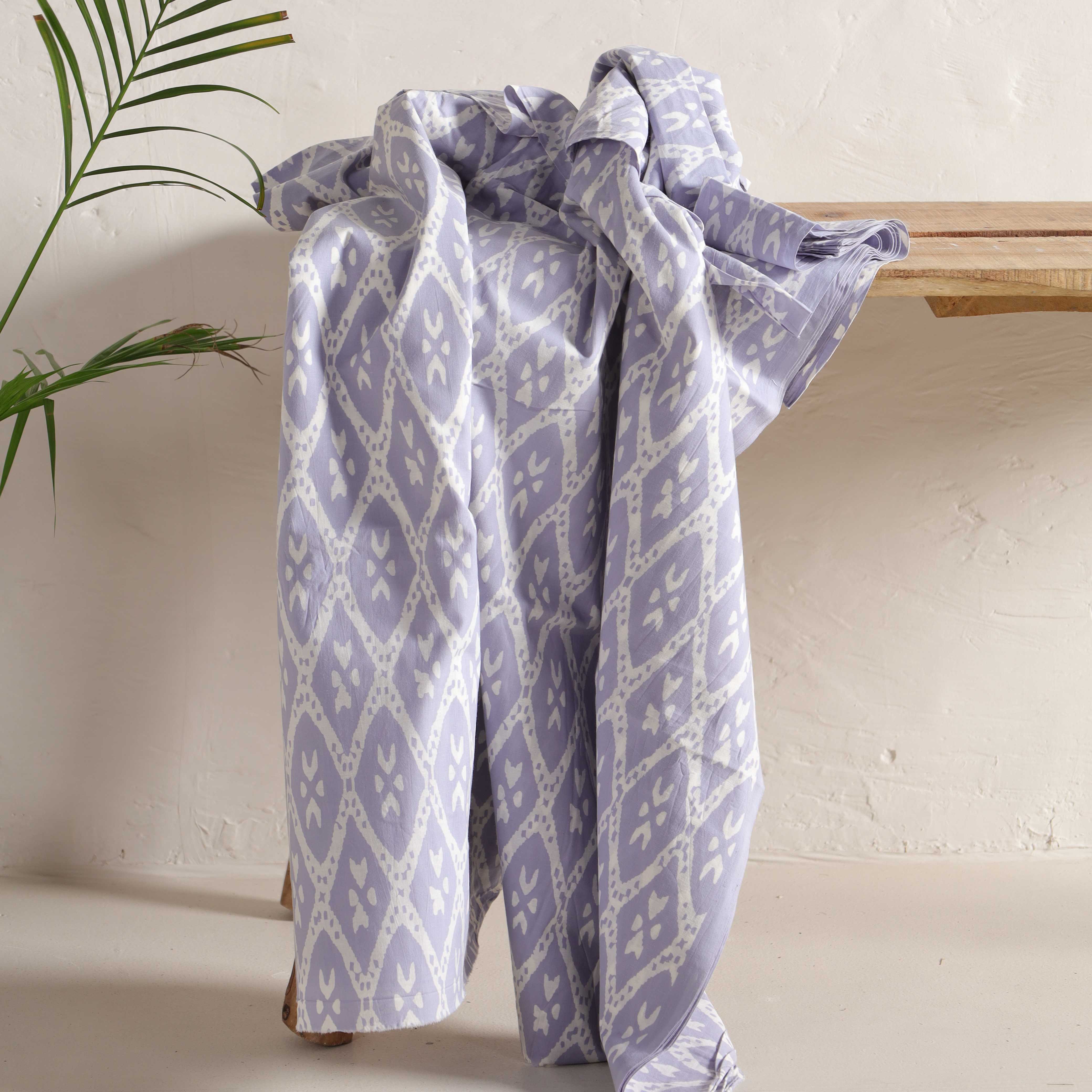 (1 Yard) Artisanal Lavender Diamond Lattice Hand-Block Printed Cotton