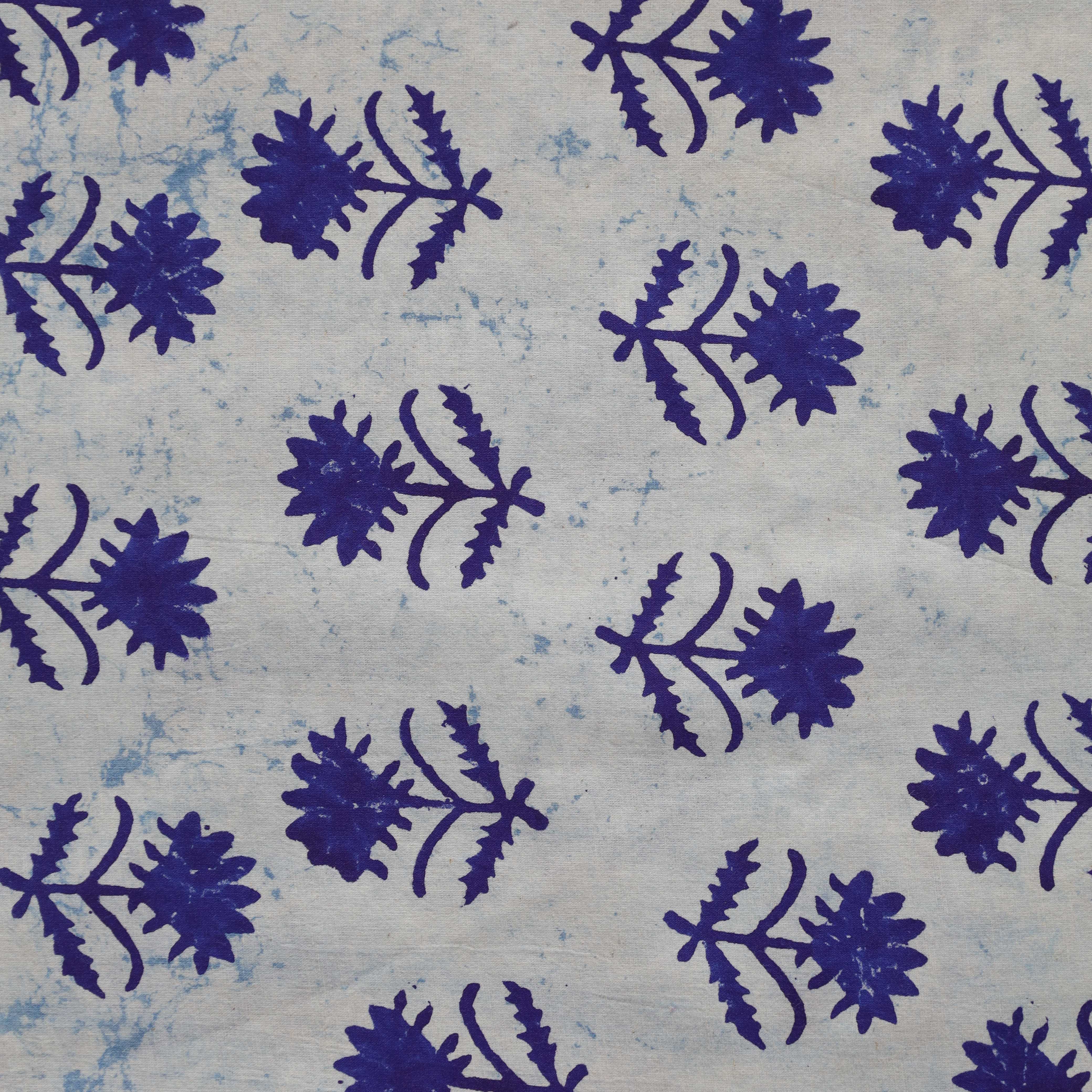 (1 Yard) Indigo Floral Vine Hand-Block Printed Cotton Fabric – 42" Width
