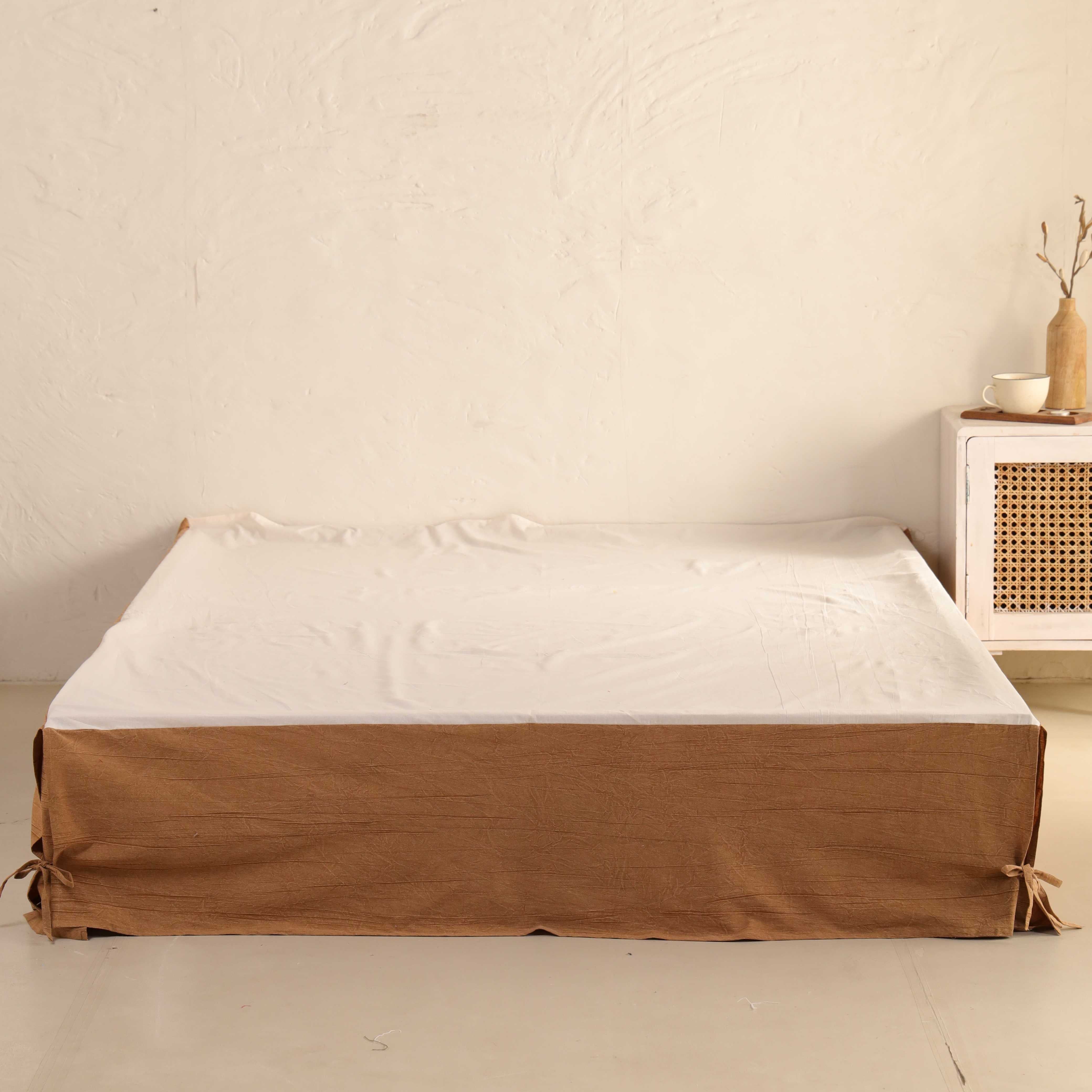 Earth-Tone Textured Bedskirt – Organic Cotton Bed Valance & Luxury Dust Ruffle