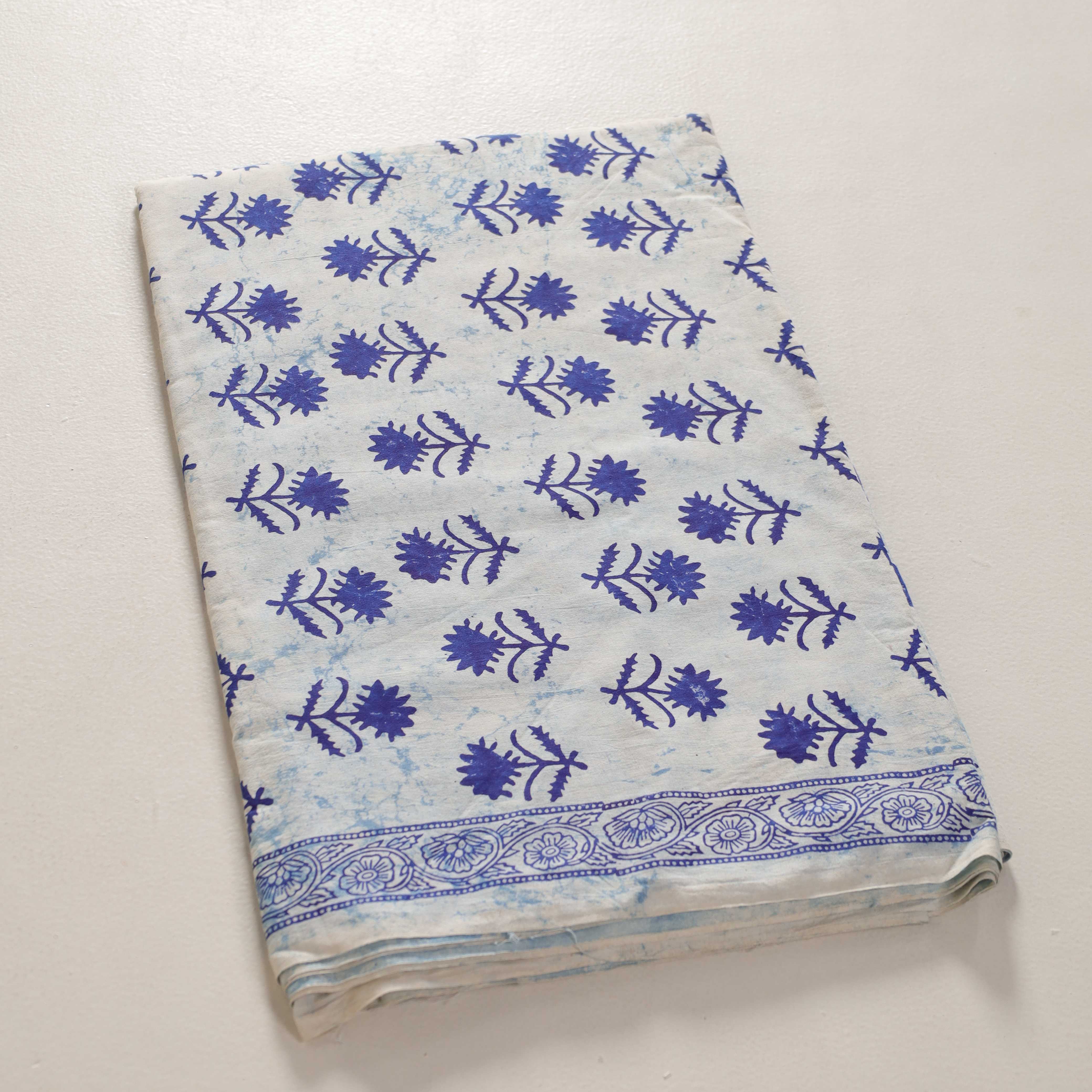 (1 Yard) Indigo Floral Vine Hand-Block Printed Cotton Fabric – 42" Width