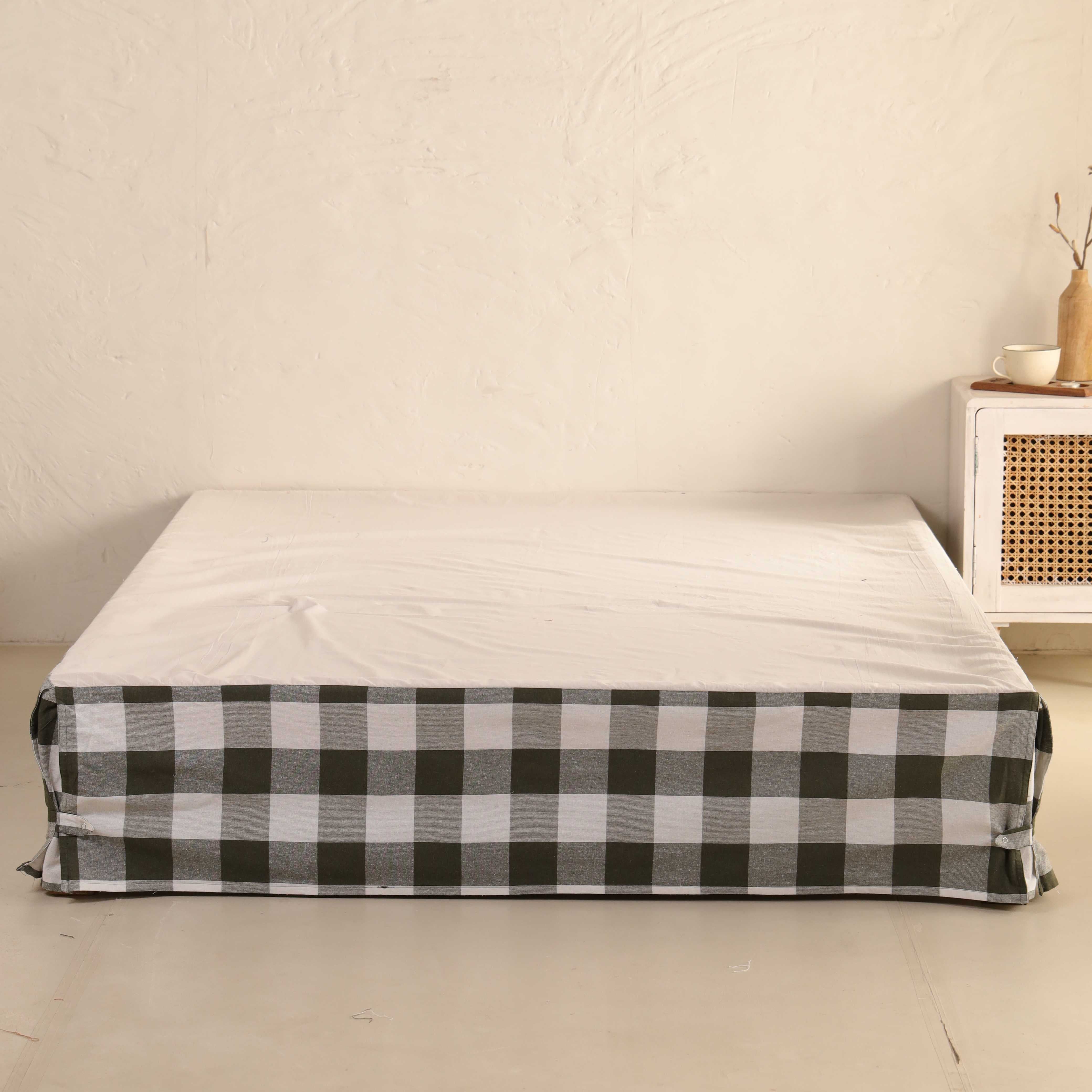 Midnight Forest Check Bedskirt – Modern Gingham Bed Valance & Tailored Dust Ruffle