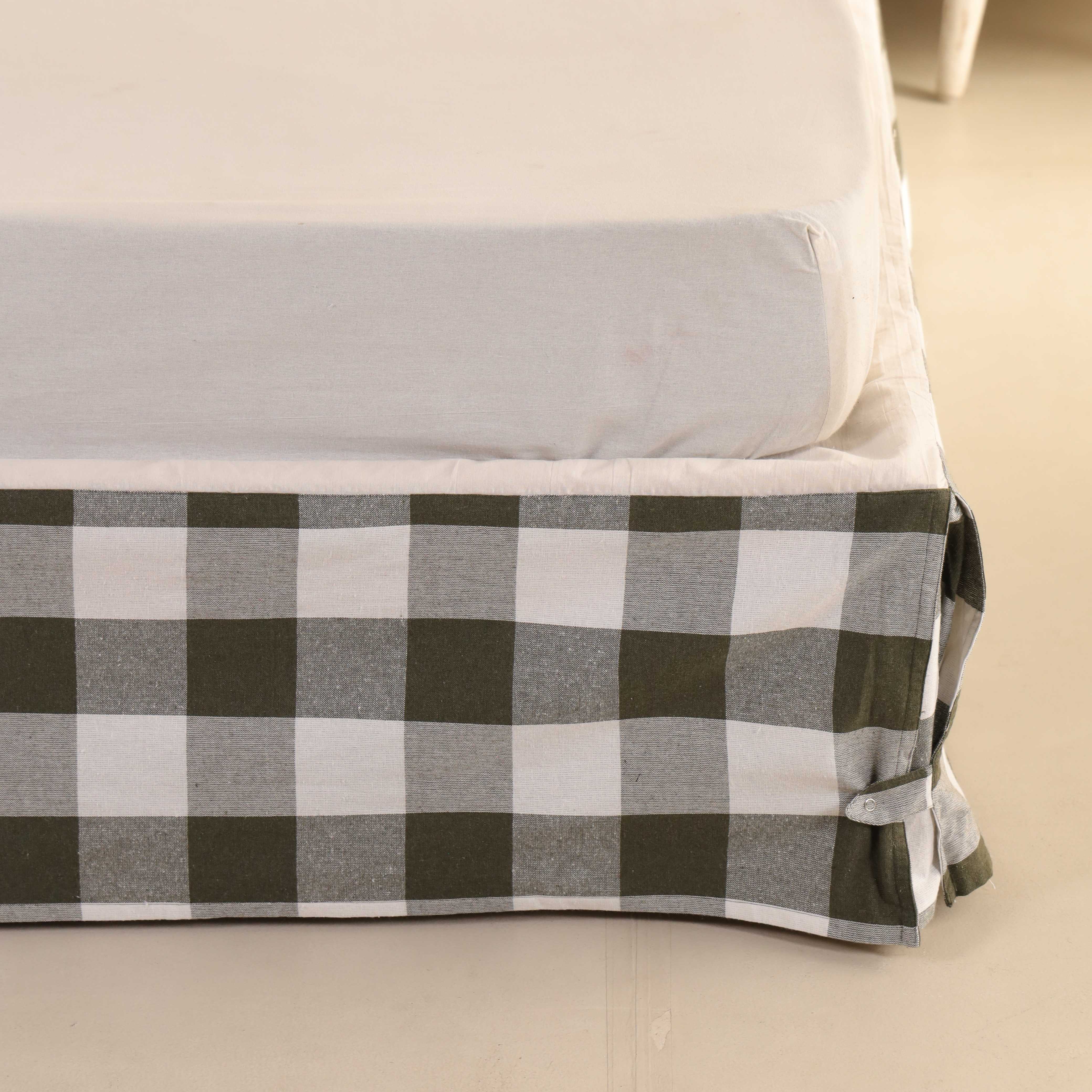 Midnight Forest Check Bedskirt – Modern Gingham Bed Valance & Tailored Dust Ruffle