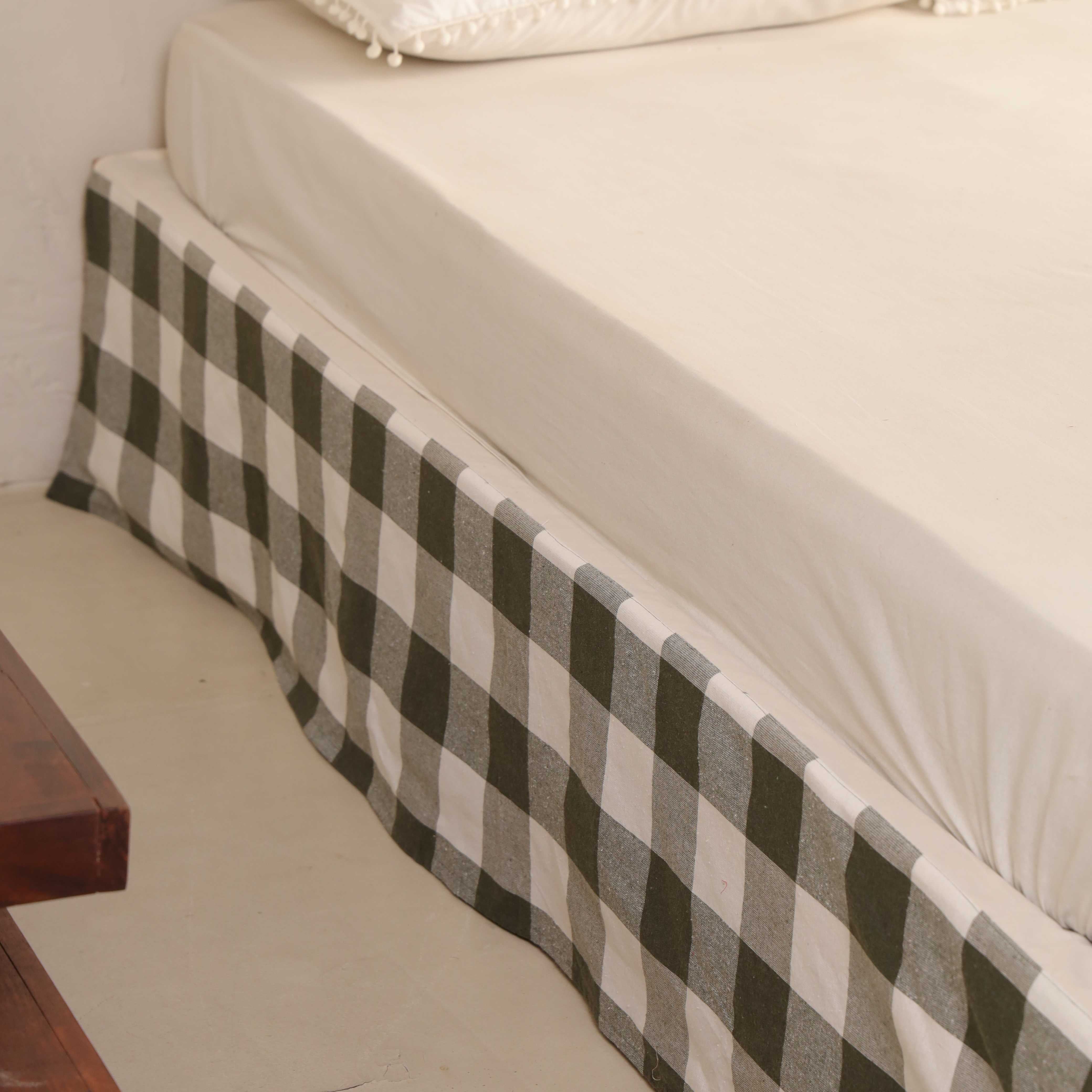 Midnight Forest Check Bedskirt – Modern Gingham Bed Valance & Tailored Dust Ruffle