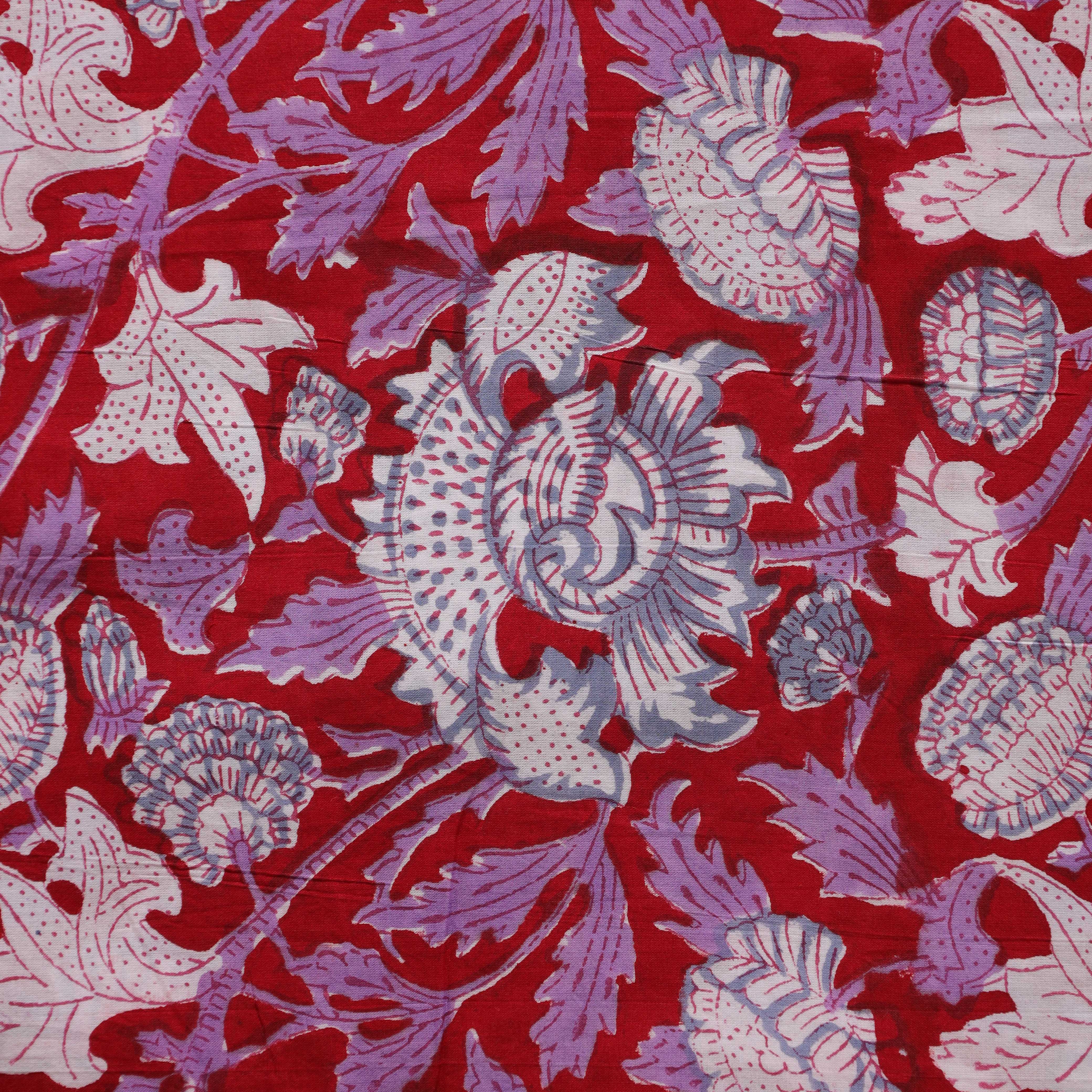 (1 Yard) Artisanal Crimson Mandala Hand-Block Printed Cotton – 42" Width