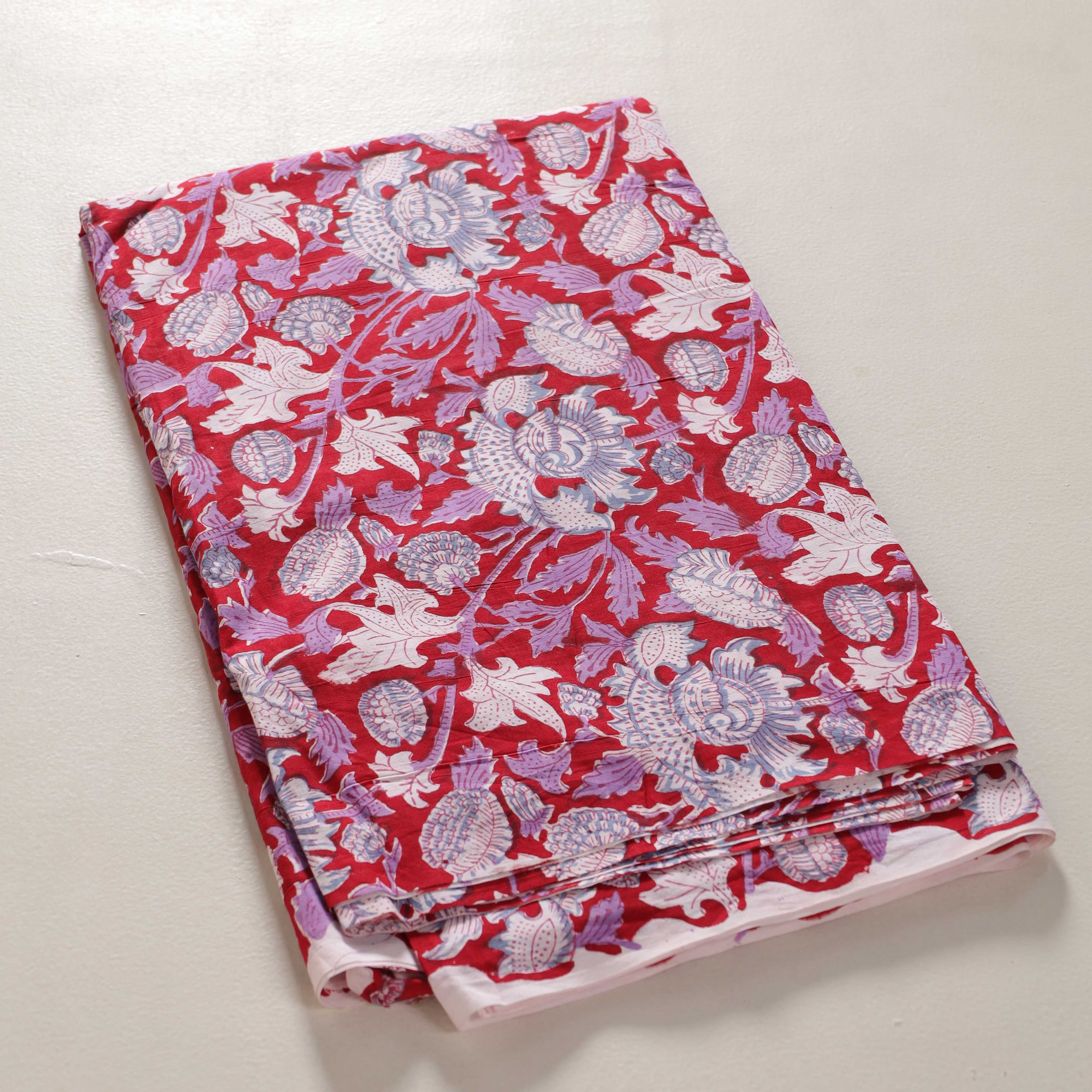 (1 Yard) Artisanal Crimson Mandala Hand-Block Printed Cotton – 42" Width