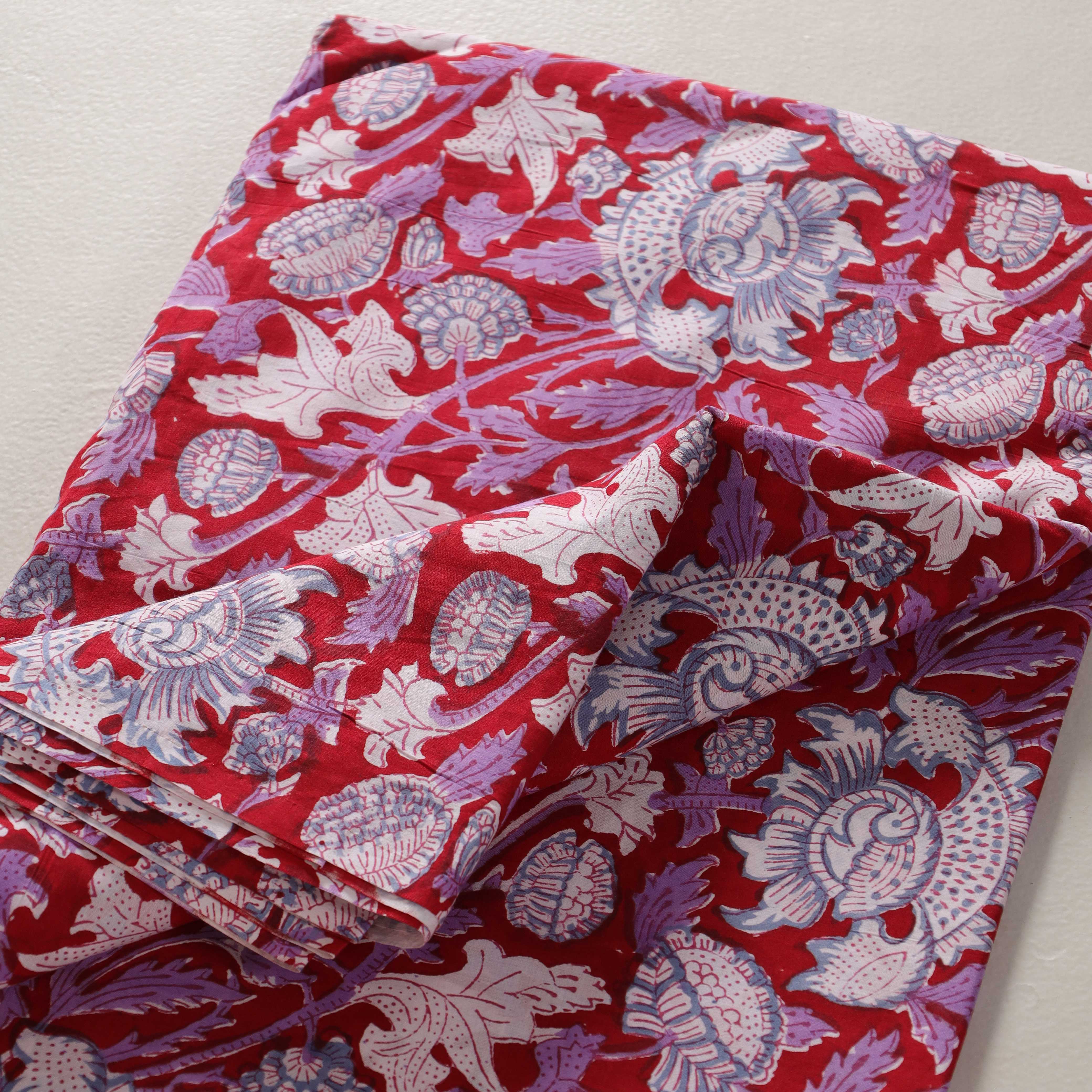 (1 Yard) Artisanal Crimson Mandala Hand-Block Printed Cotton – 42" Width