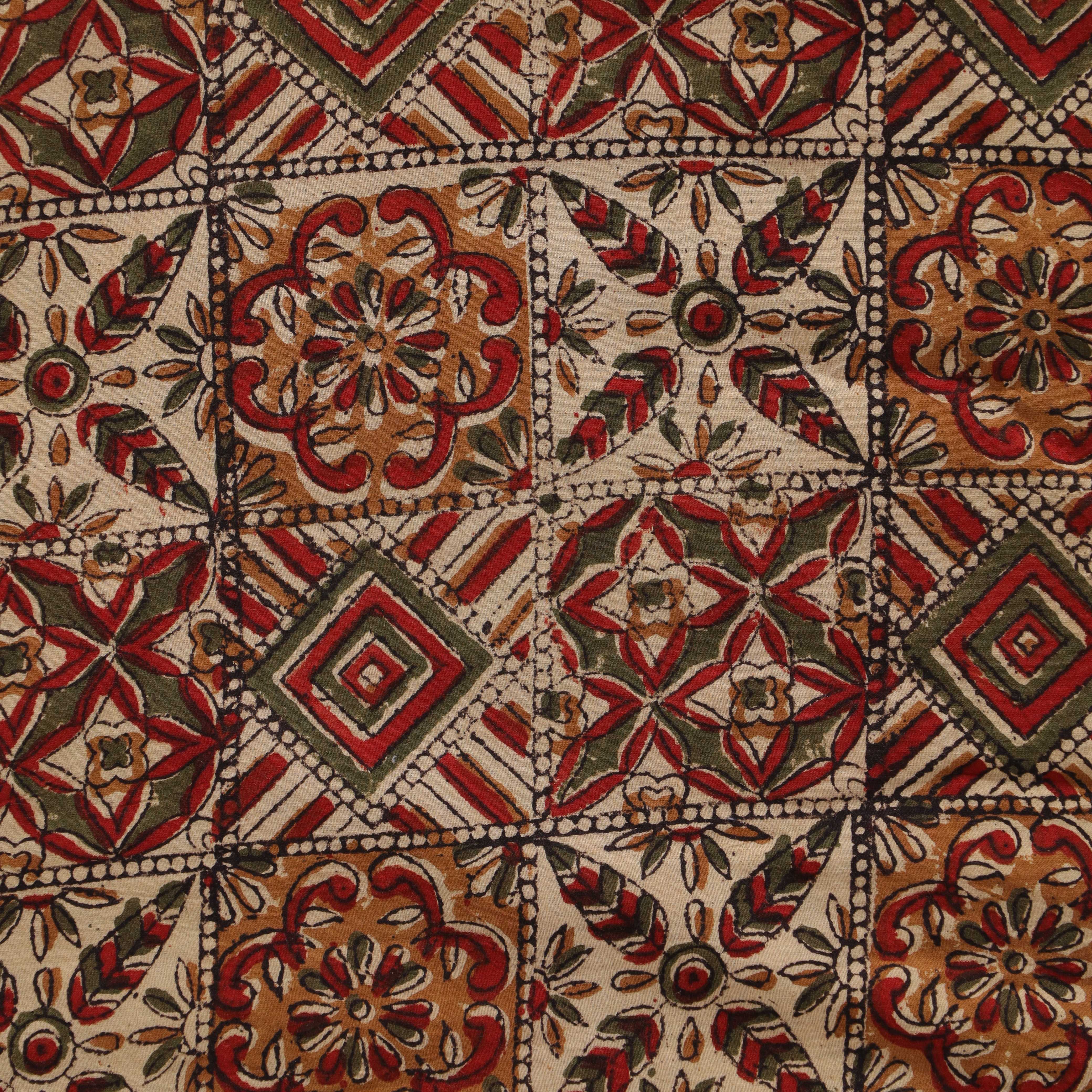 (1 Yard) Heritage Floral Hand-Block Printed Cotton – Crimson Red & Lavender
