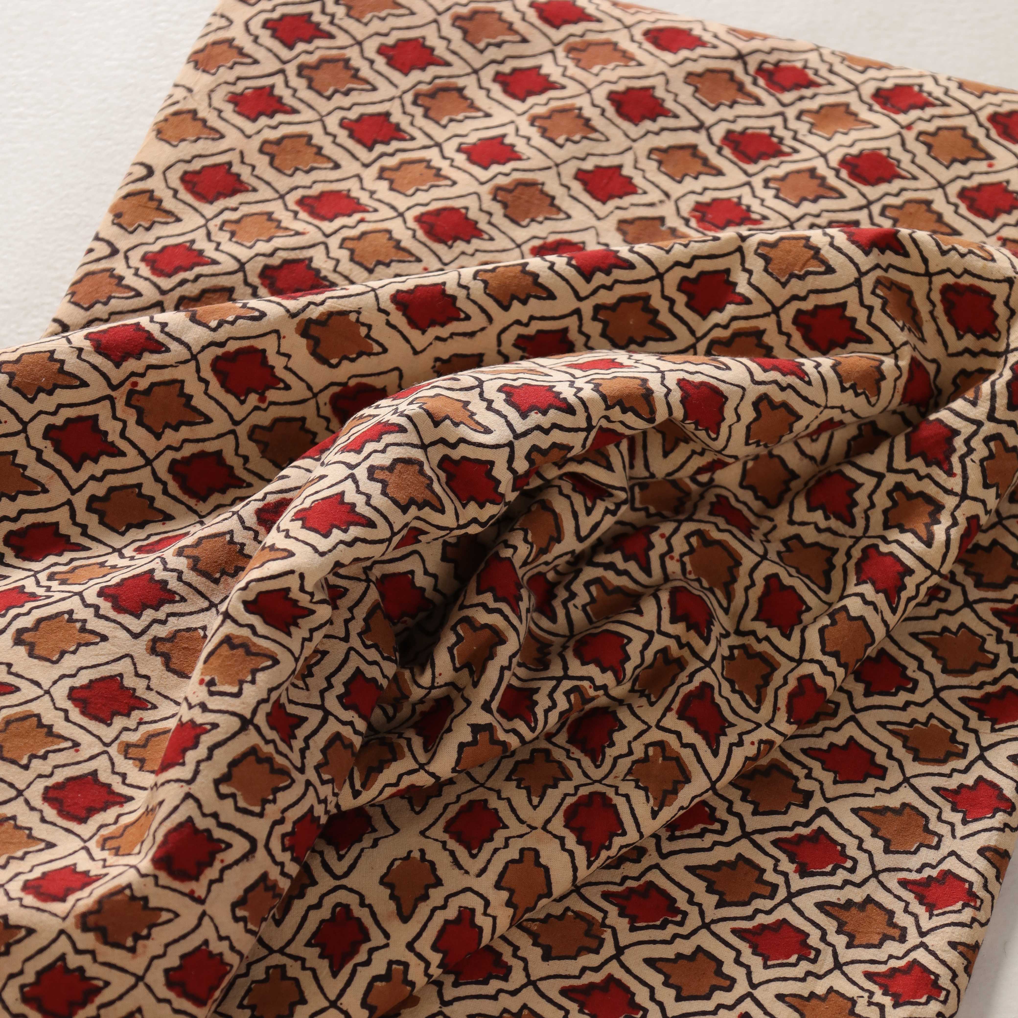 (1 Yard) Artisanal Crimson & Lavender Floral Hand-Block Printed Cotton