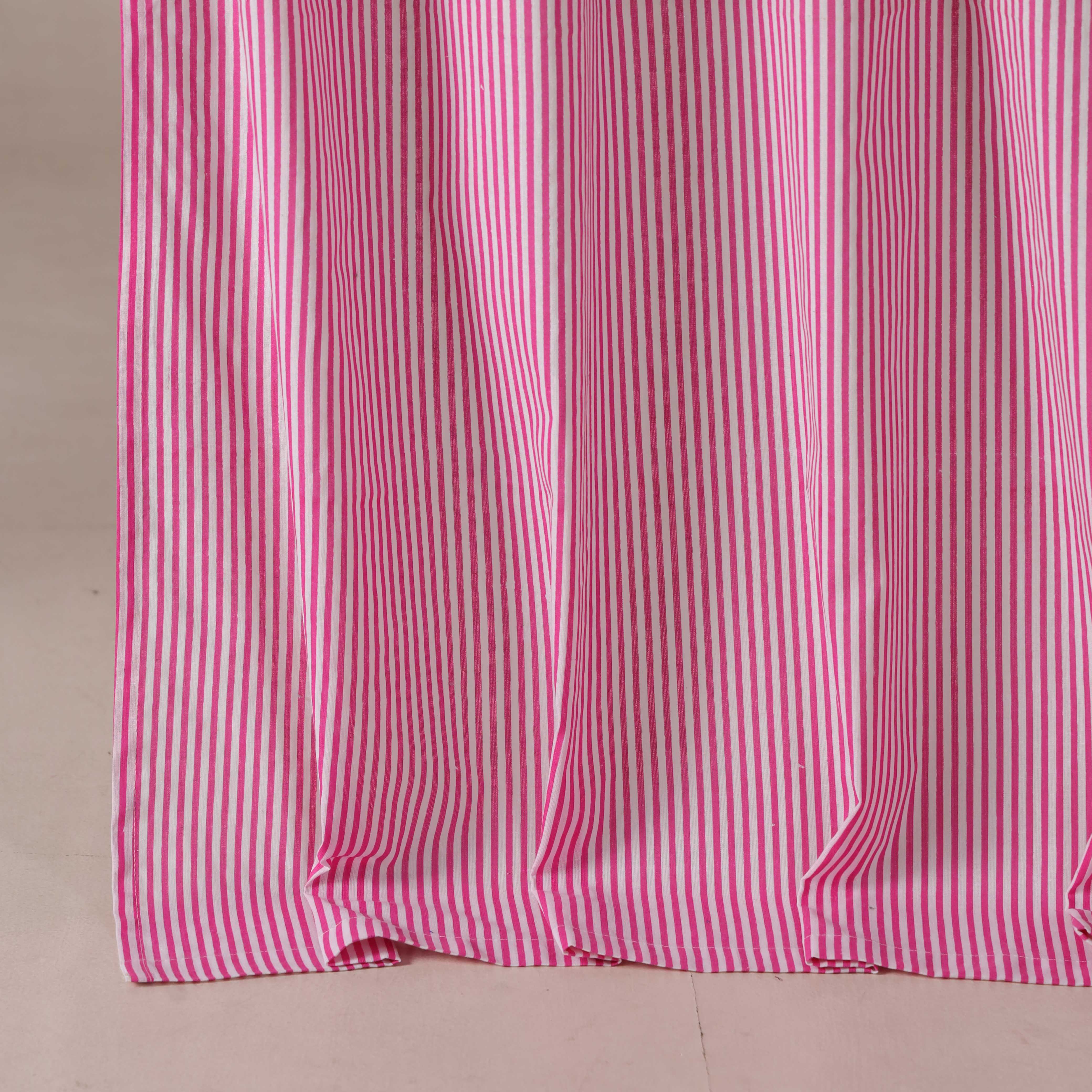 Preppy Pink Ticking Stripe Cotton Curtain – Playful Single Panel