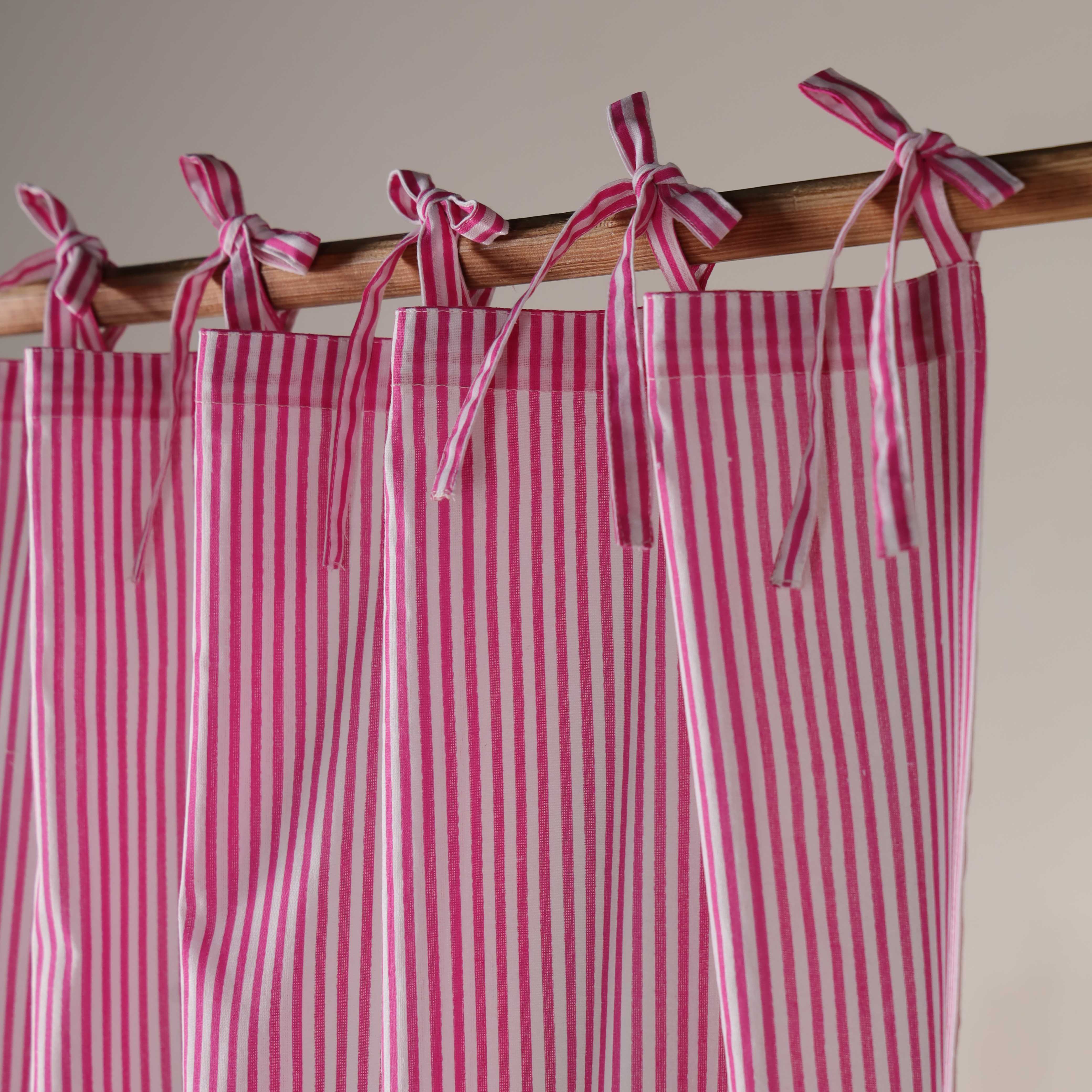 Preppy Pink Ticking Stripe Cotton Curtain – Playful Single Panel