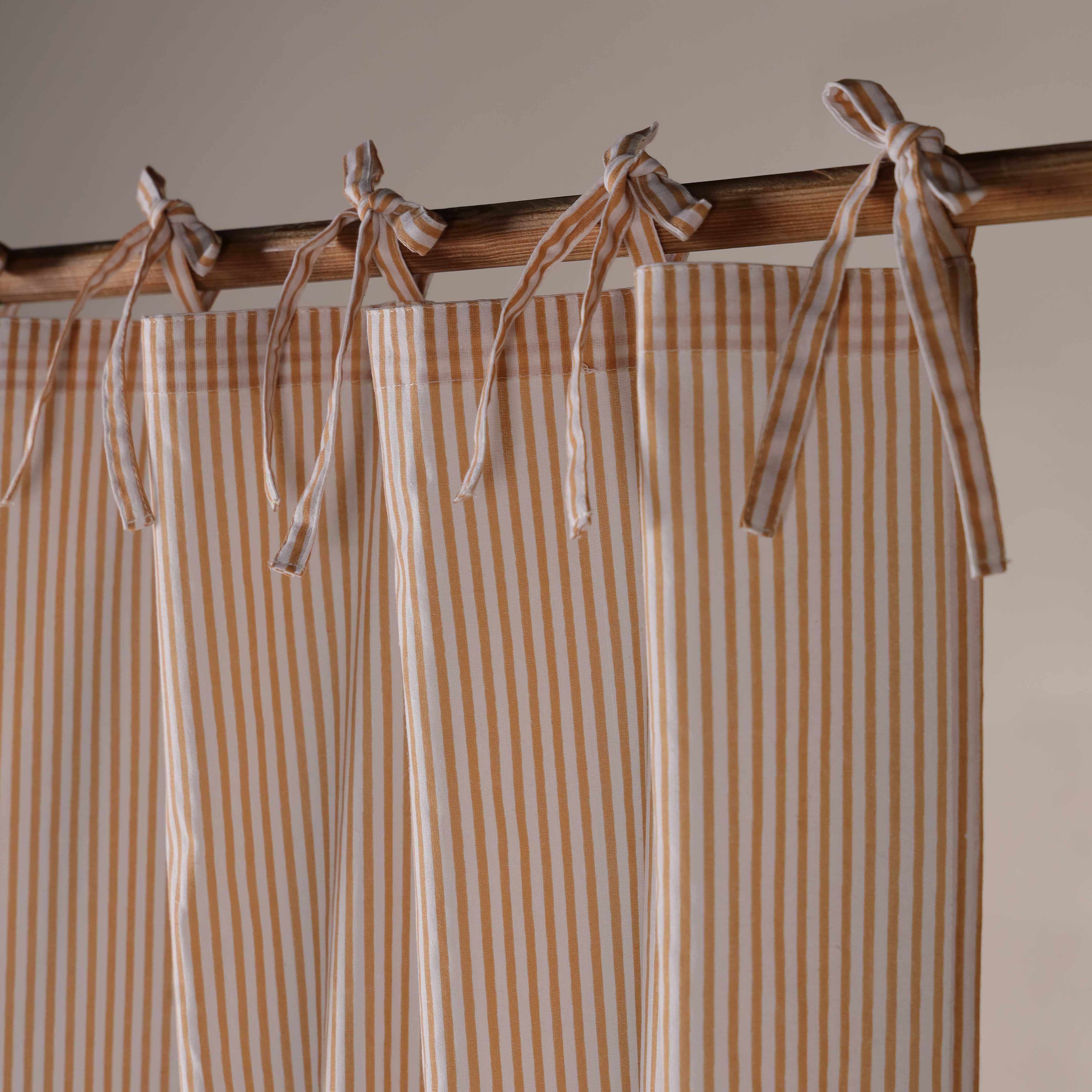 Natural Tan Ticking Stripe Cotton Curtain – Artisanal Single Panel